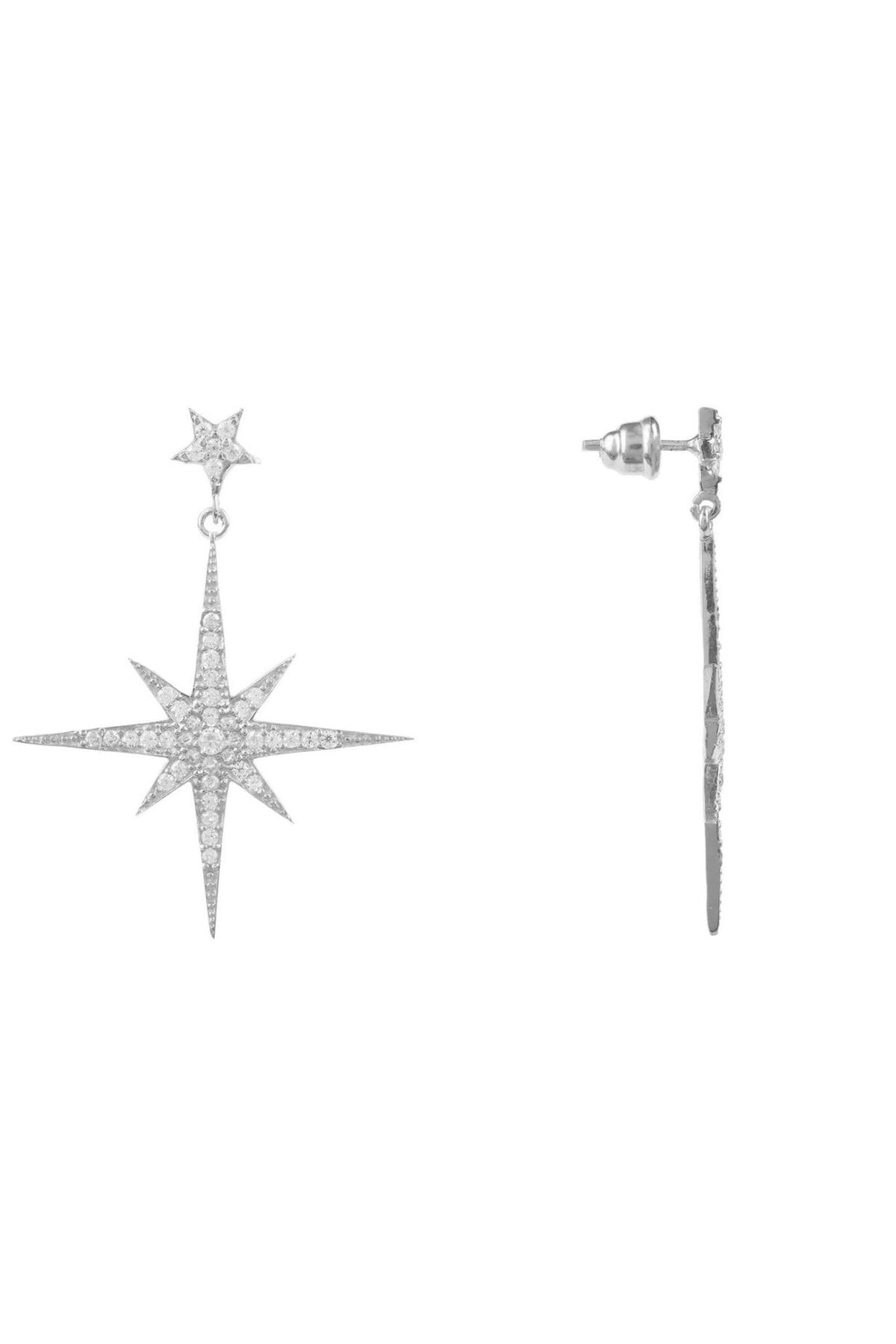 Large Star Burst Drop Earrings Silver - LATELITA Earrings