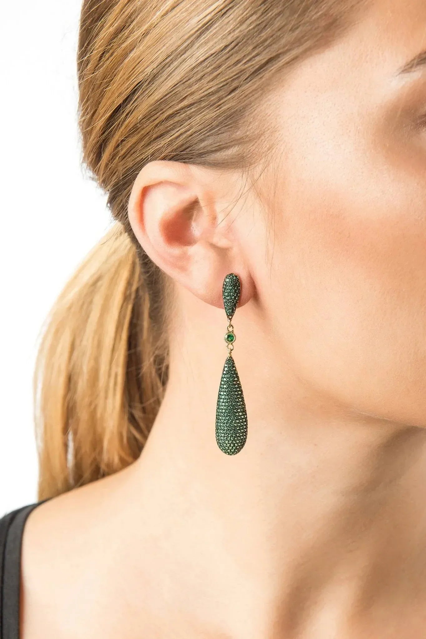 Latelita Long Drop Earrings Emerald Green Cz - LATELITA Earrings
