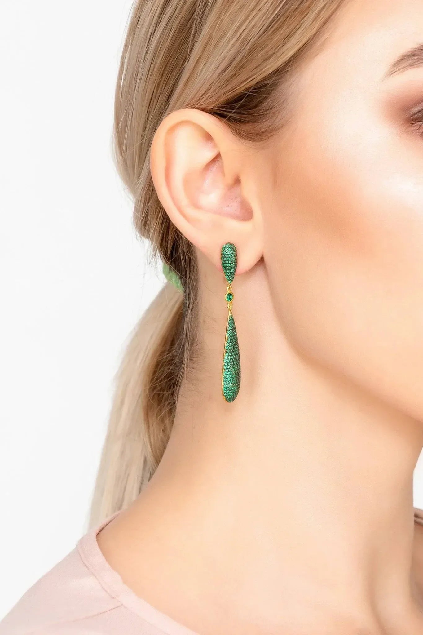 Latelita Long Drop Earrings Emerald Green Cz - LATELITA Earrings