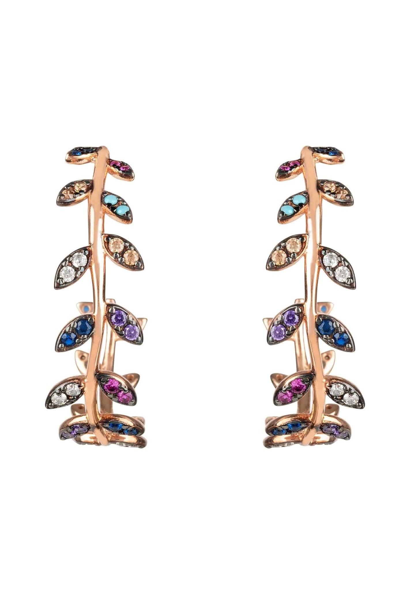 Laurel Leaf Hoop Earrings Rainbow Cz Rosegold - LATELITA Earrings