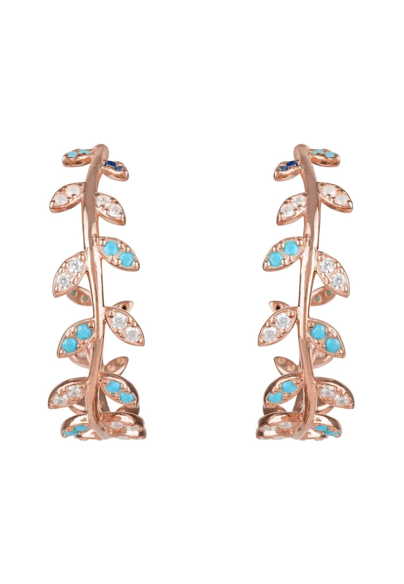 Laurel Leaf Hoop Earrings Turquoise Rosegold - LATELITA Earrings