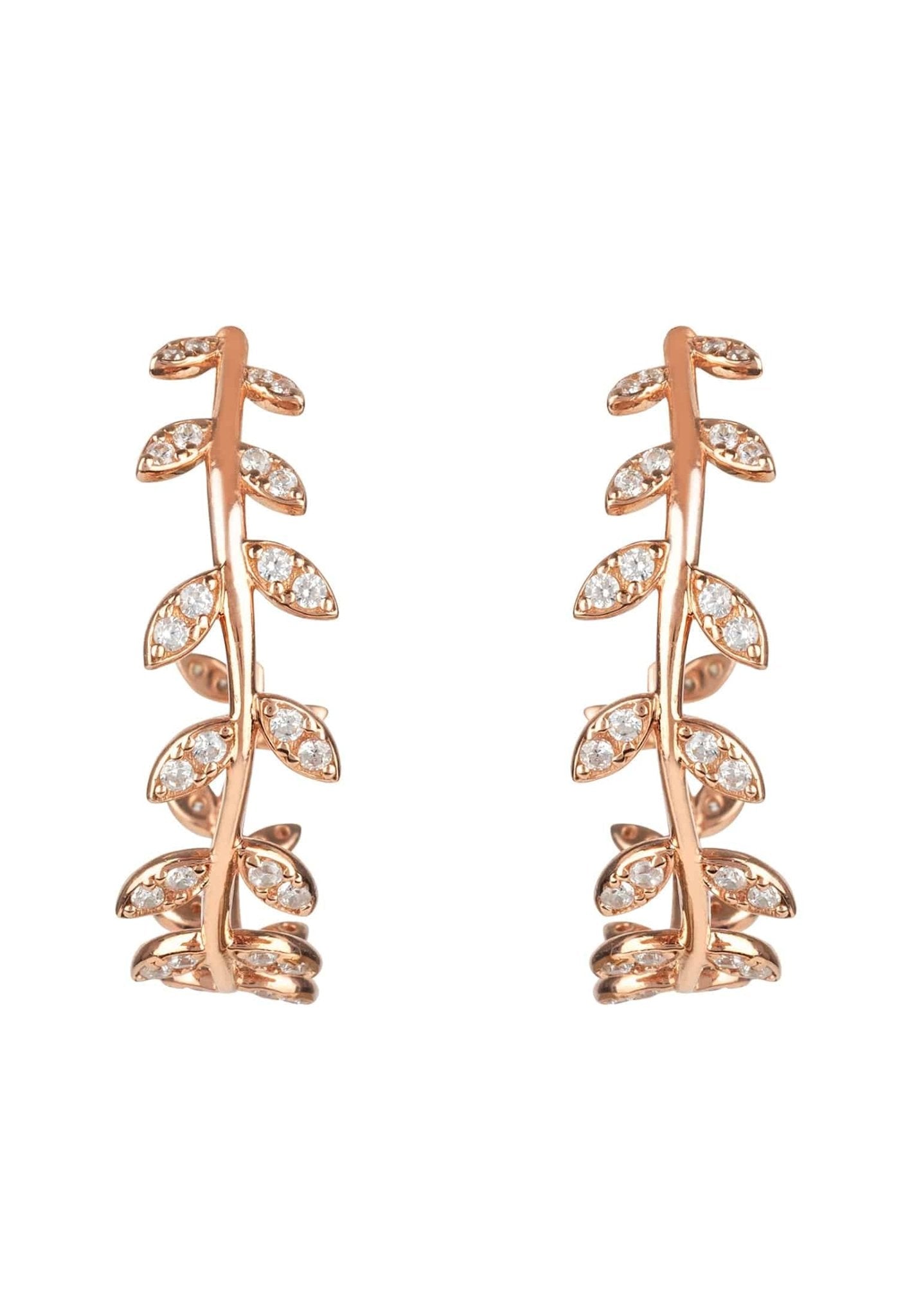 Laurel Leaf Hoop Earrings White Cz Rosegold - LATELITA Earrings