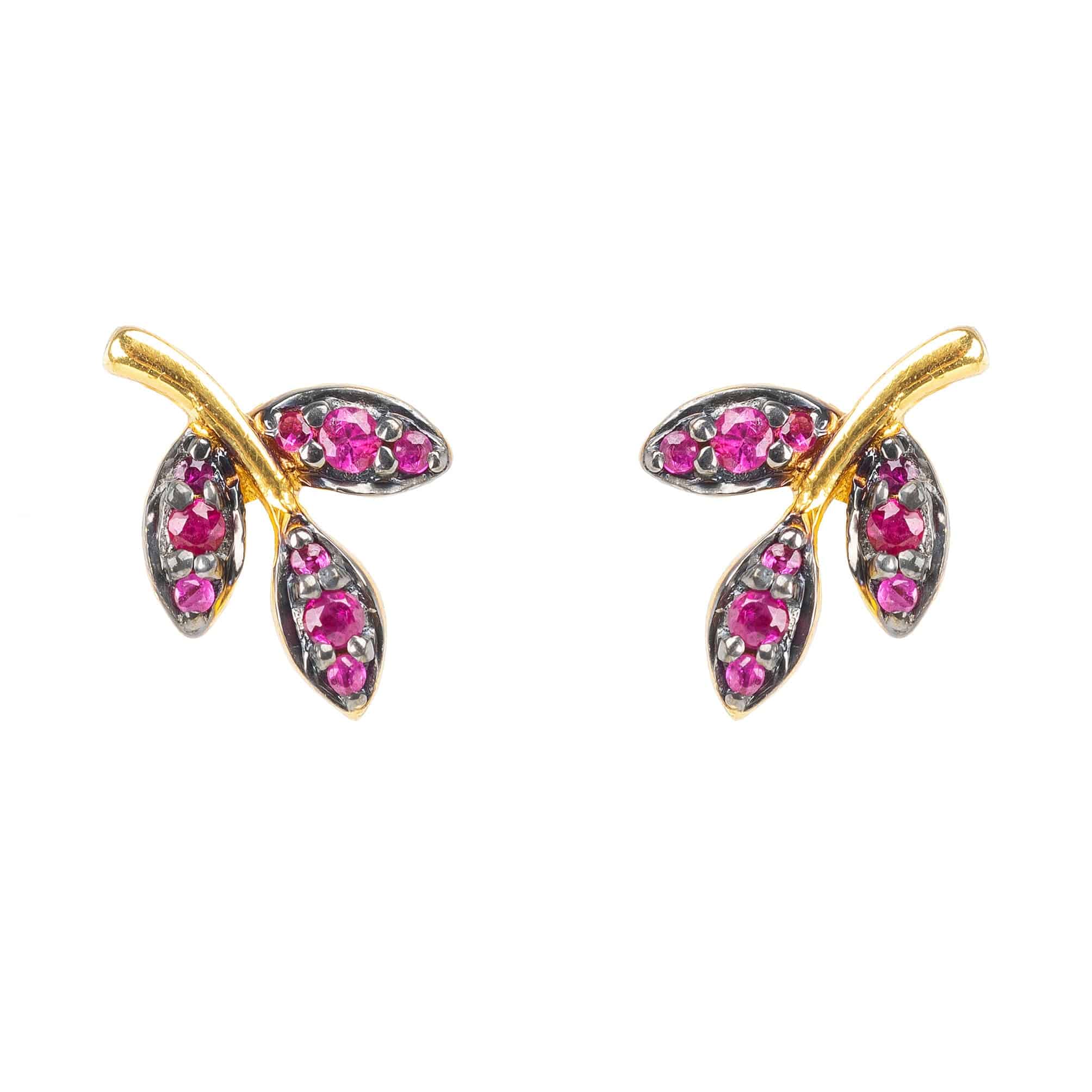 Leaf Ruby Gemstone Stud Earrings Gold - LATELITA Earrings