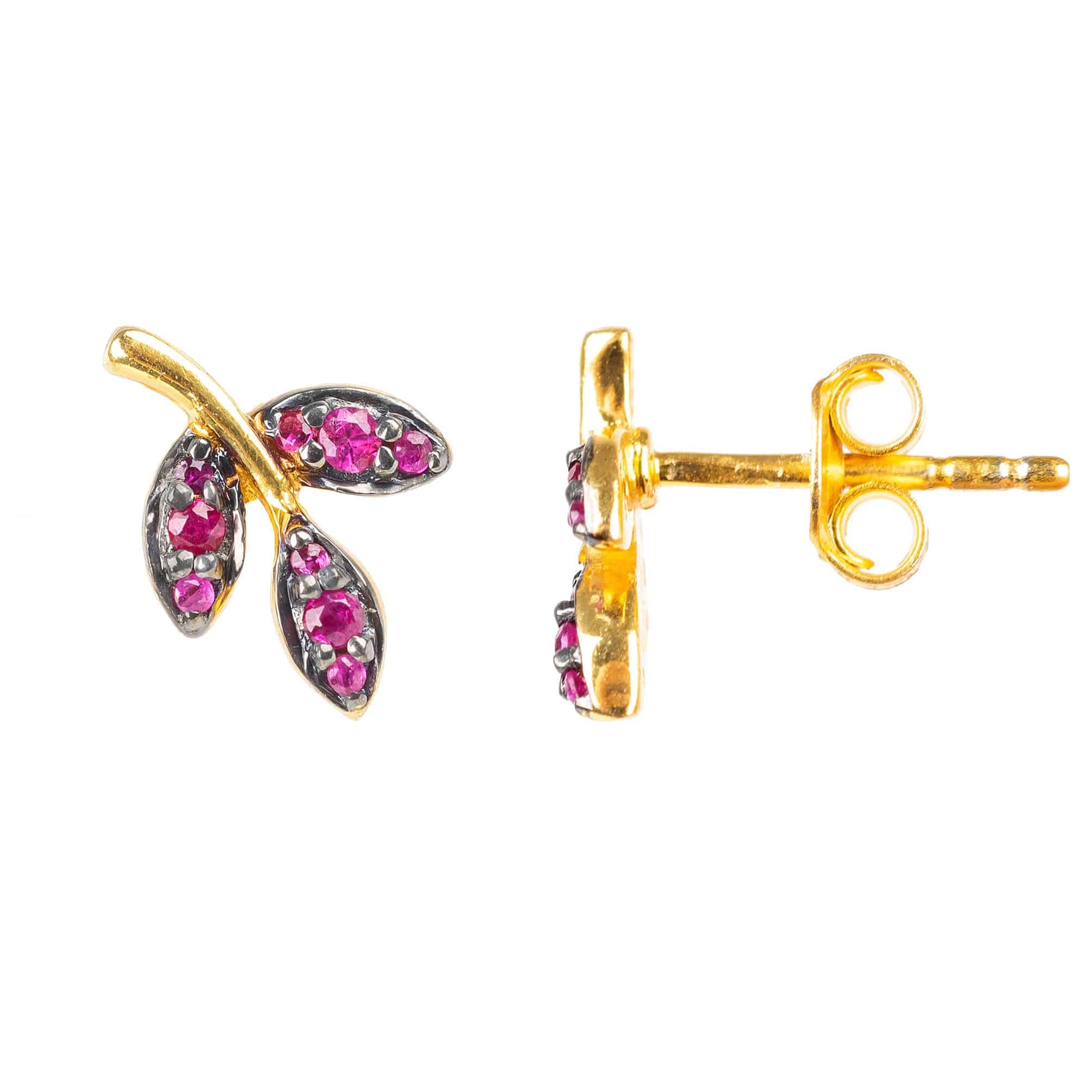 Leaf Ruby Gemstone Stud Earrings Gold - LATELITA Earrings
