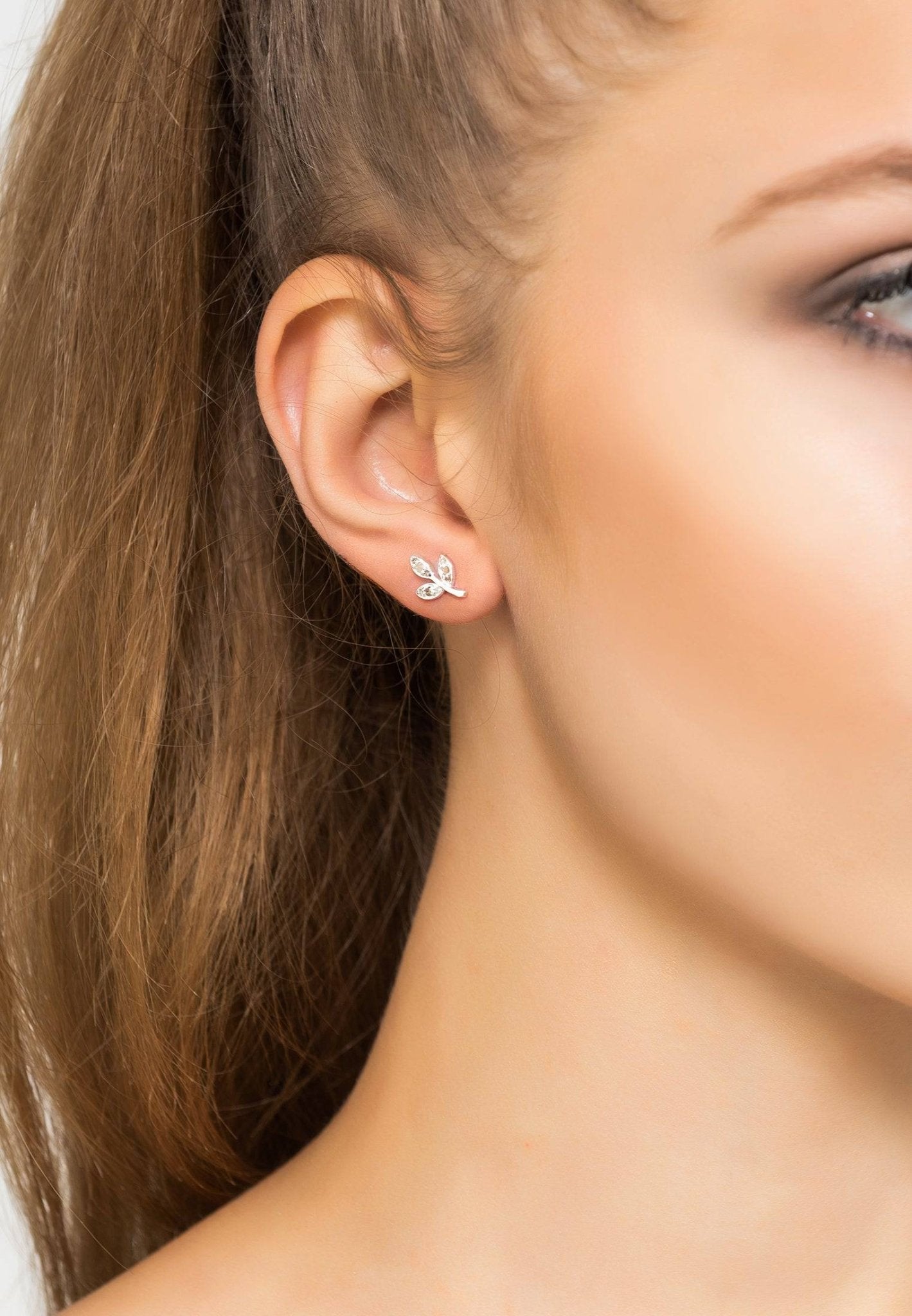 Leaf Stud Earring Diamond Gemstone Silver - LATELITA Earrings