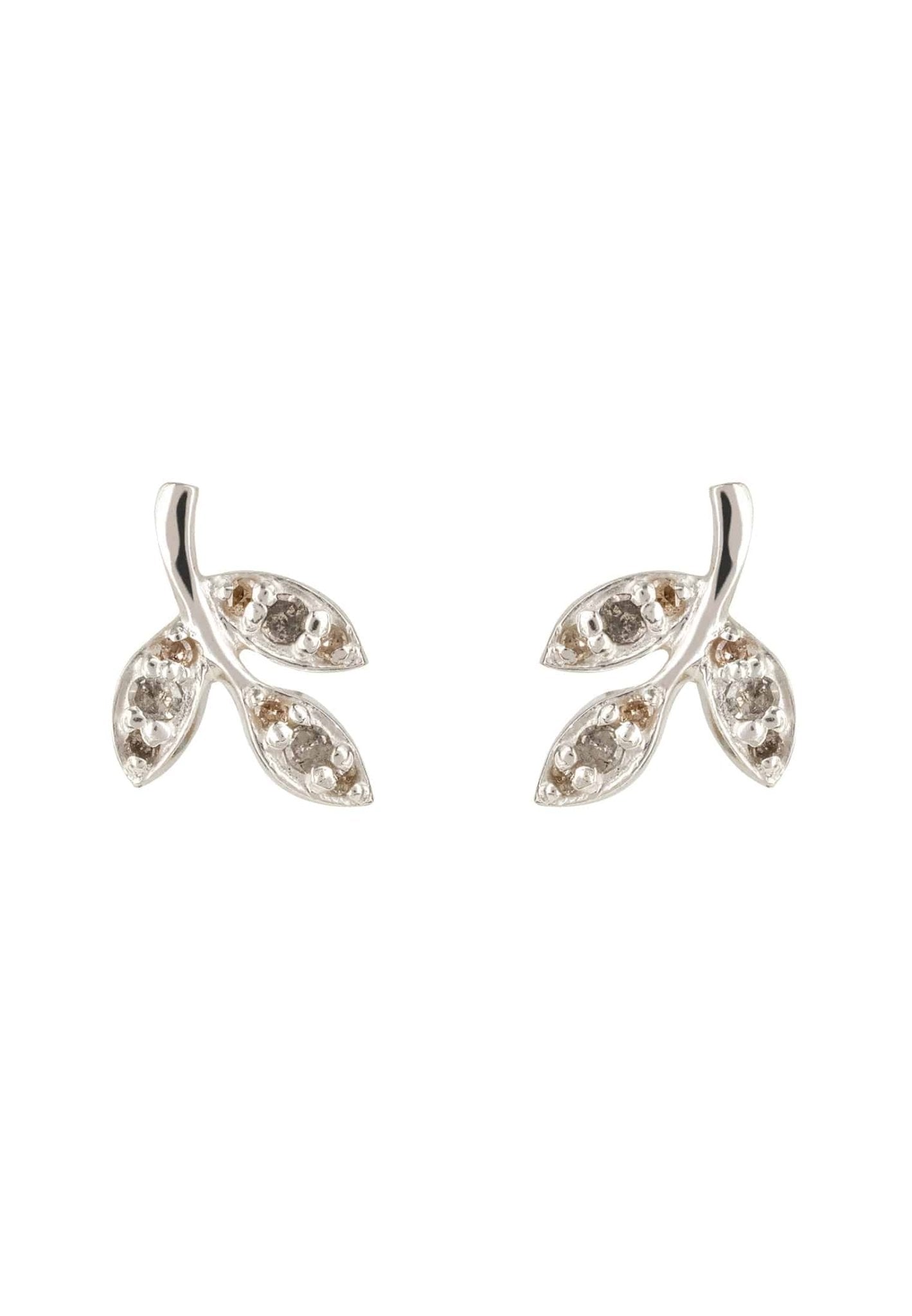 Leaf Stud Earring Diamond Gemstone Silver - LATELITA Earrings