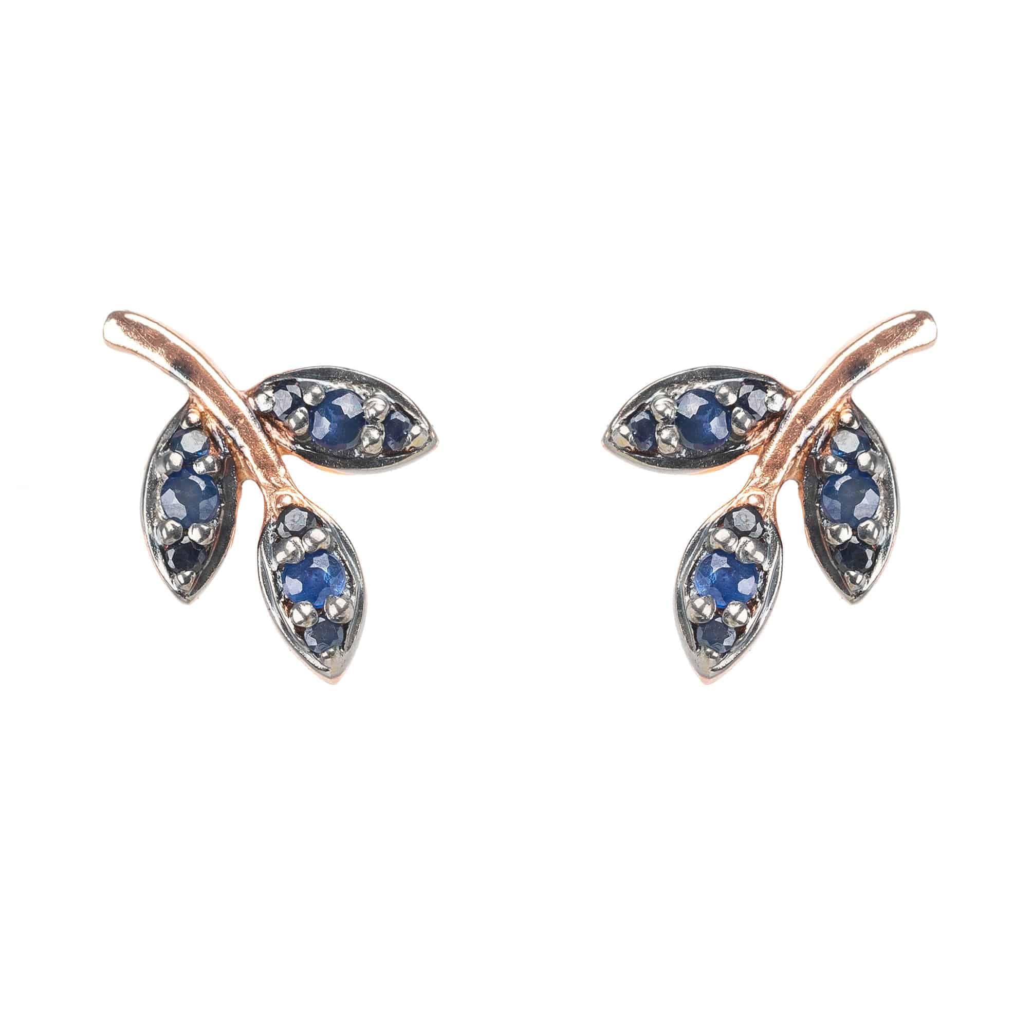 Leaf Stud Earrings Blue Sapphire Rosegold - LATELITA Earrings