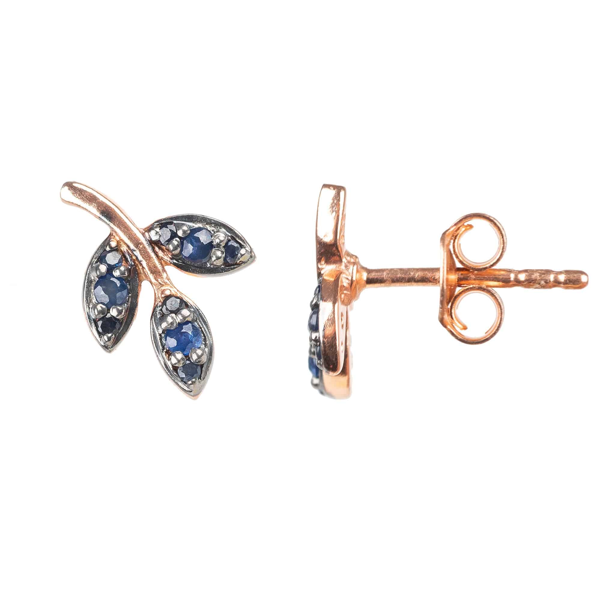 Leaf Stud Earrings Blue Sapphire Rosegold - LATELITA Earrings