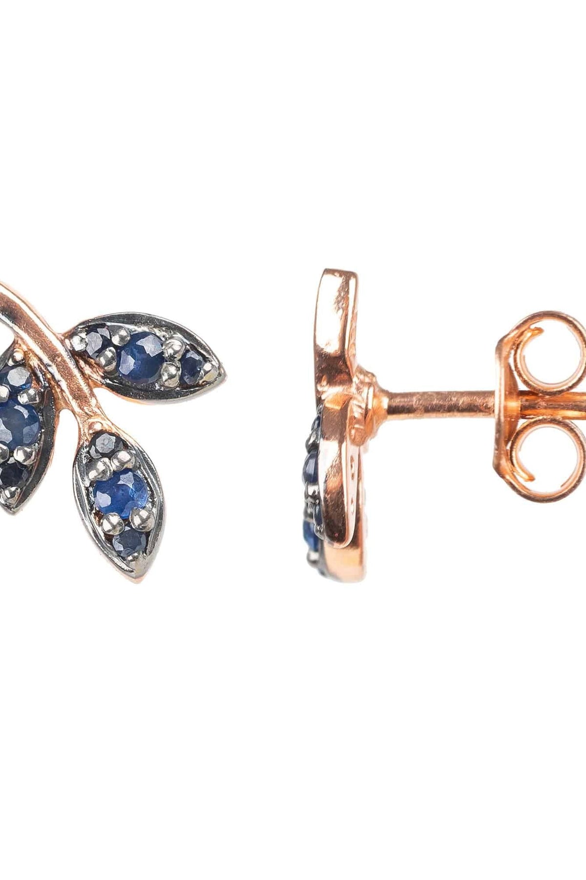 Leaf Stud Earrings Blue Sapphire Rosegold - LATELITA Earrings