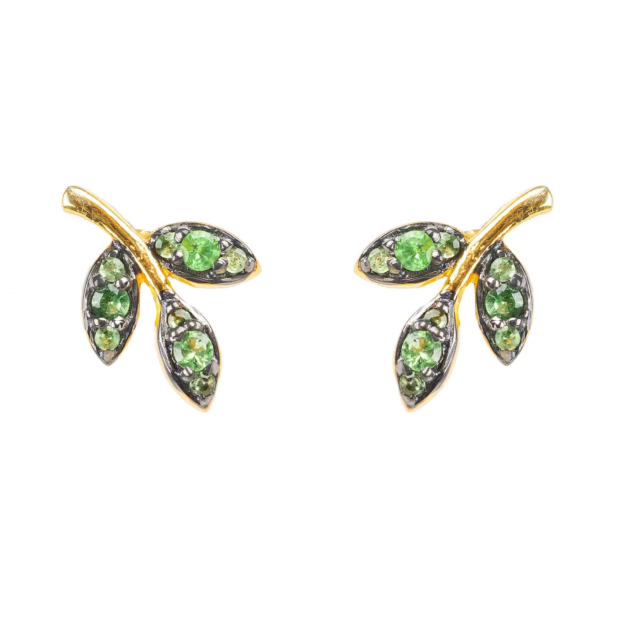 Leaf Stud Earrings Tsavorite Green Gold - LATELITA Earrings