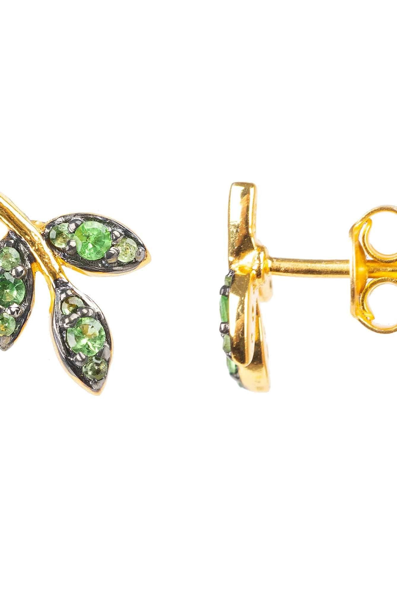 Leaf Stud Earrings Tsavorite Green Gold - LATELITA Earrings