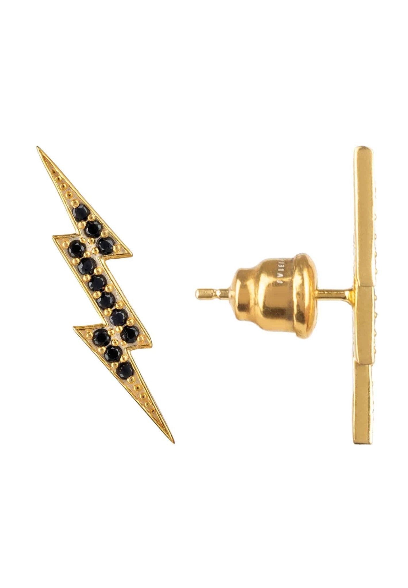 Lightning Bolt Stud Earrings Black Gold - LATELITA Earrings
