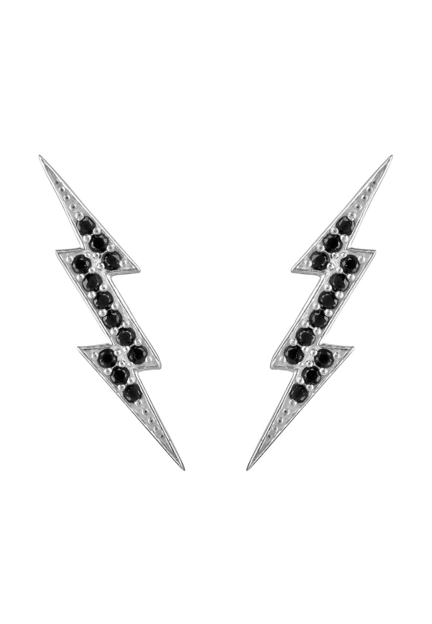 Lightning Bolt Stud Earrings Black Silver - LATELITA Earrings