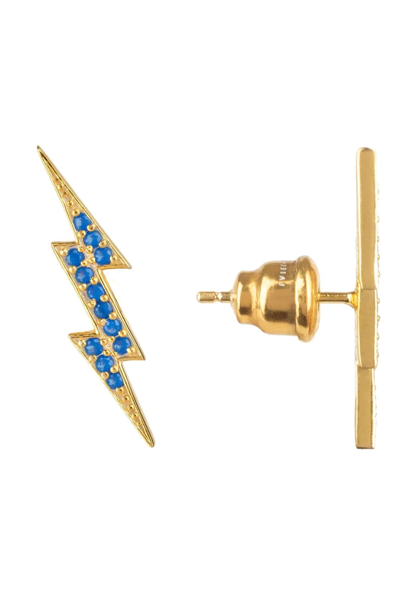 Lightning Bolt Stud Earrings Blue Gold - LATELITA Earrings