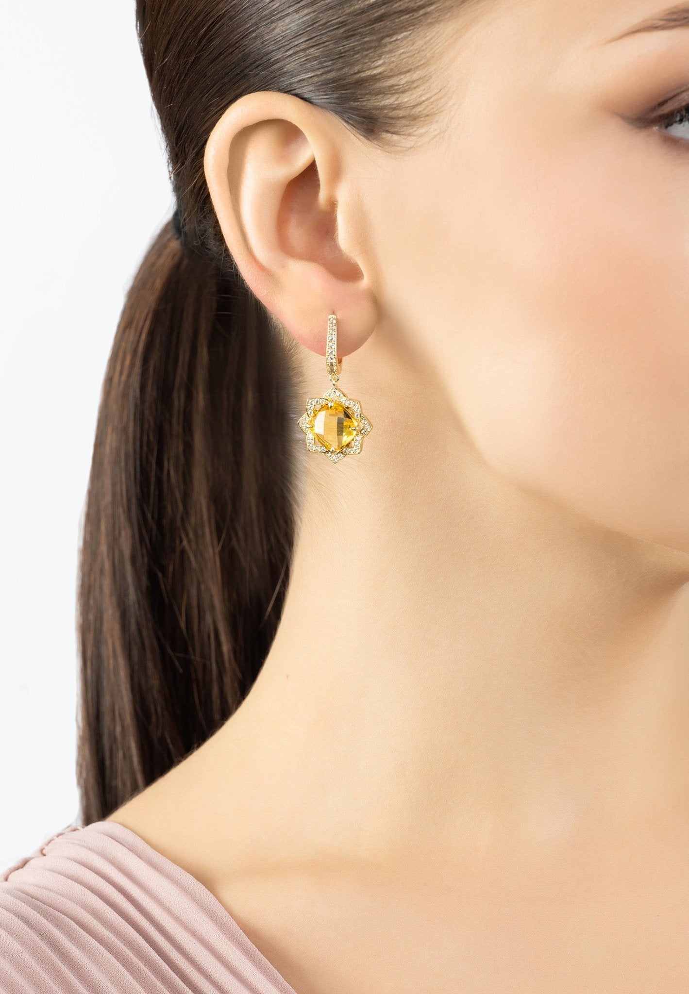 Lilian Flower Gemstone Earrings Gold Citrine - LATELITA Earrings