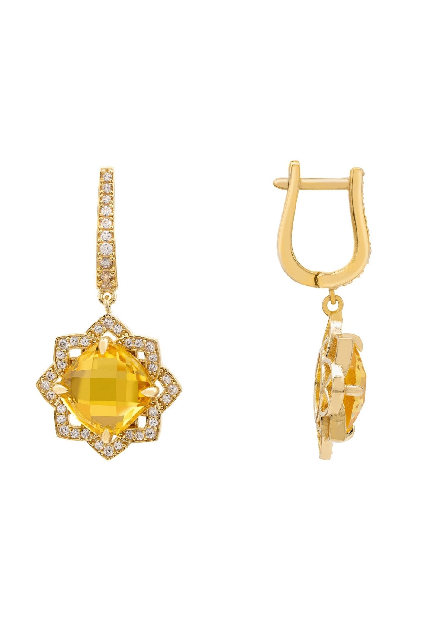 Lilian Flower Gemstone Earrings Gold Citrine - LATELITA Earrings