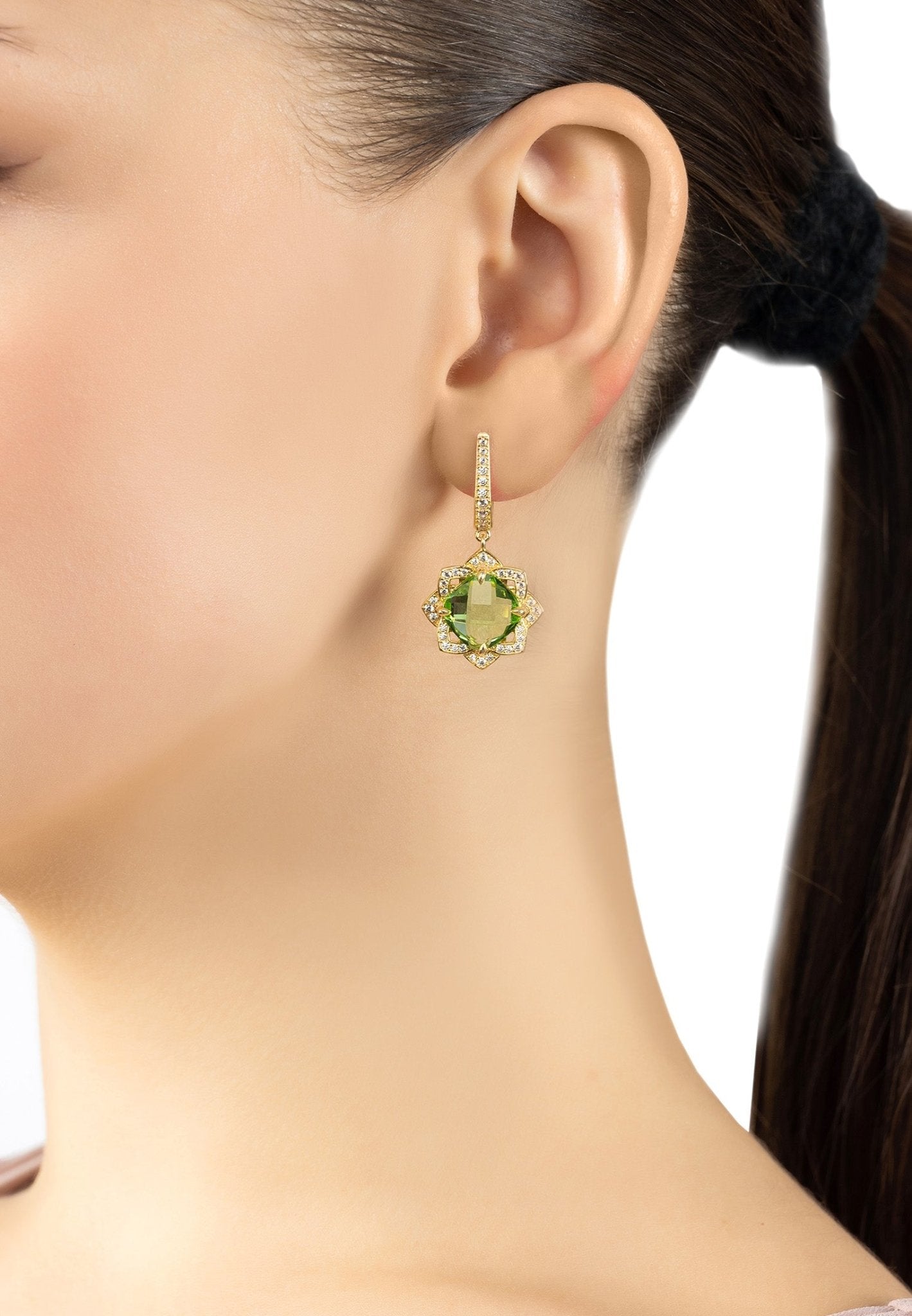 Lilian Flower Gemstone Earrings Gold Peridot - LATELITA Earrings