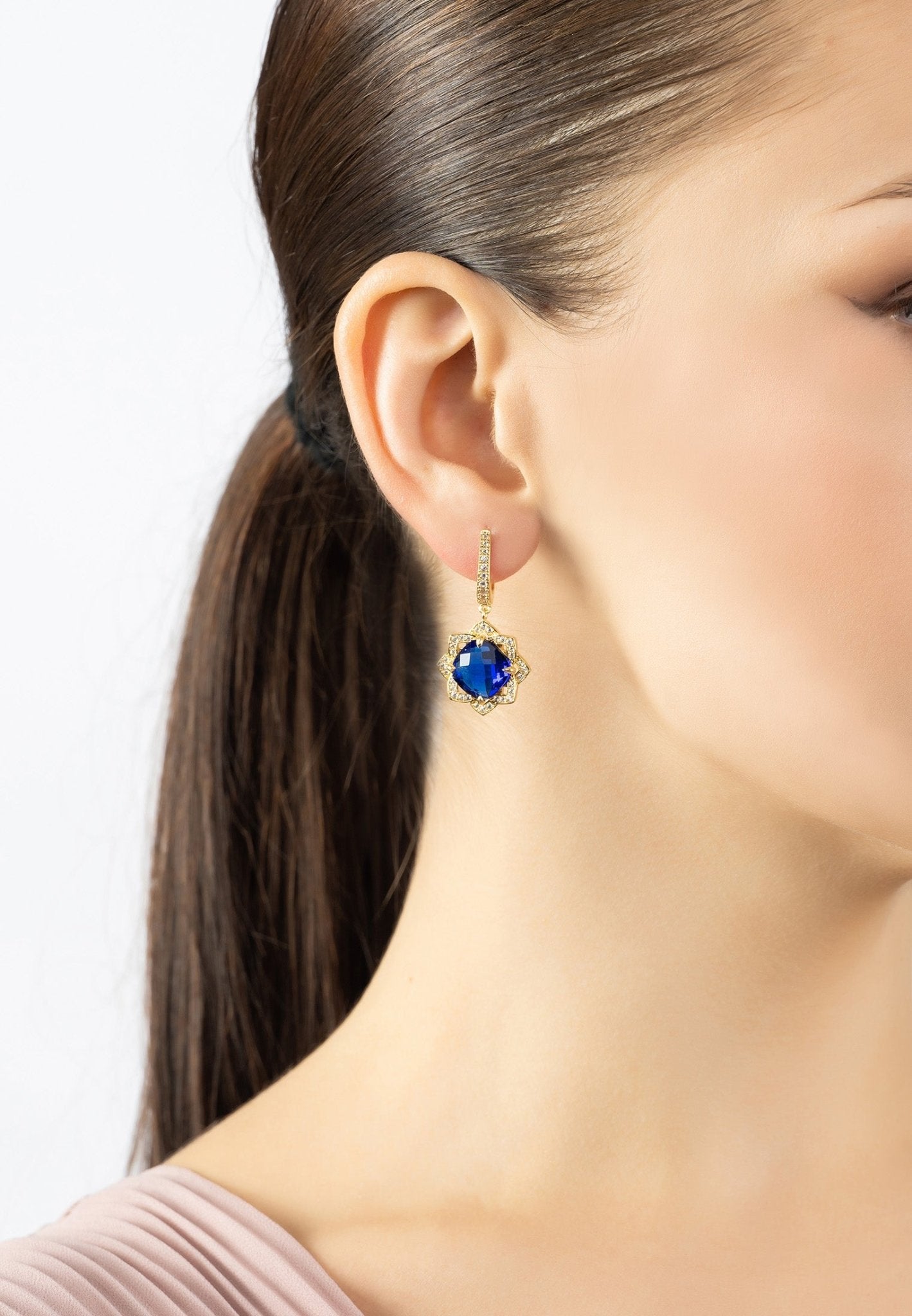 Lilian Flower Gemstone Earrings Gold Sapphire - LATELITA Earrings