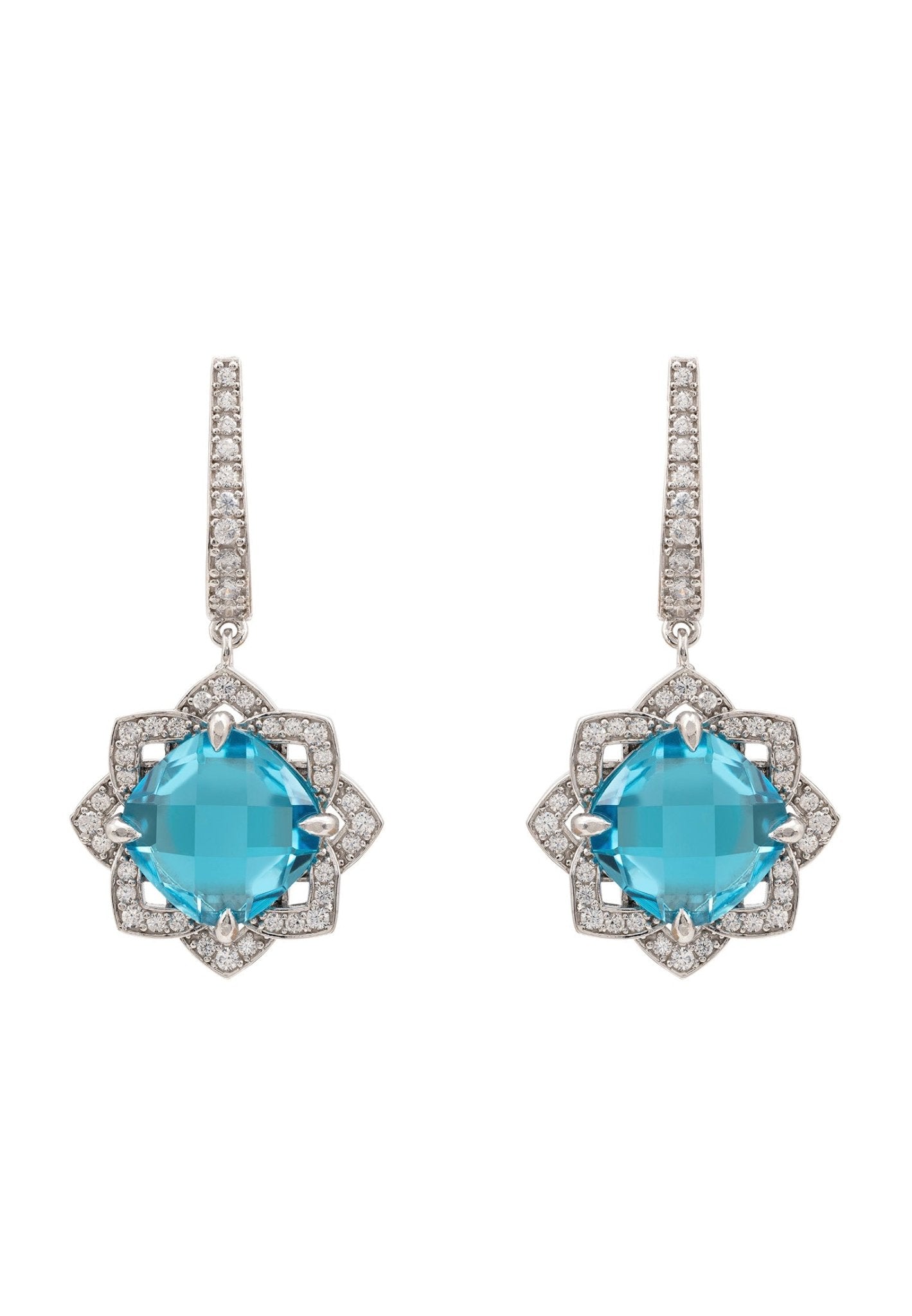 Lilian Flower Gemstone Earrings Silver Blue Topaz - LATELITA Earrings
