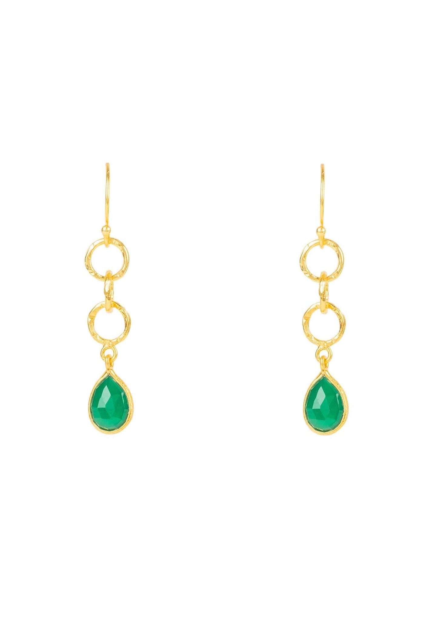 Linked Gemstone Drop Earrings Gold Green Onyx - LATELITA Earrings