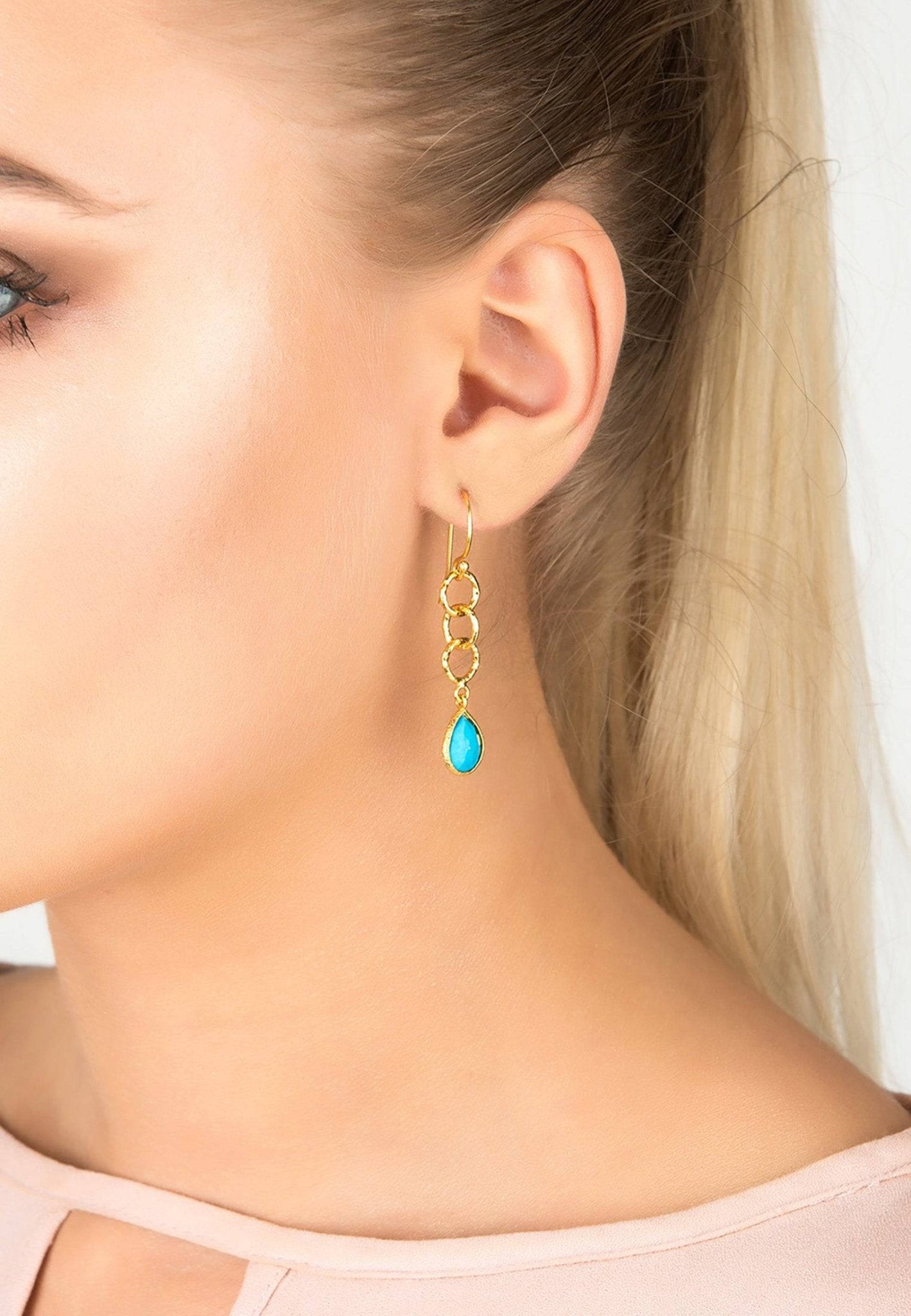 Linked Gemstone Drop Earrings Gold Turquoise - LATELITA Earrings
