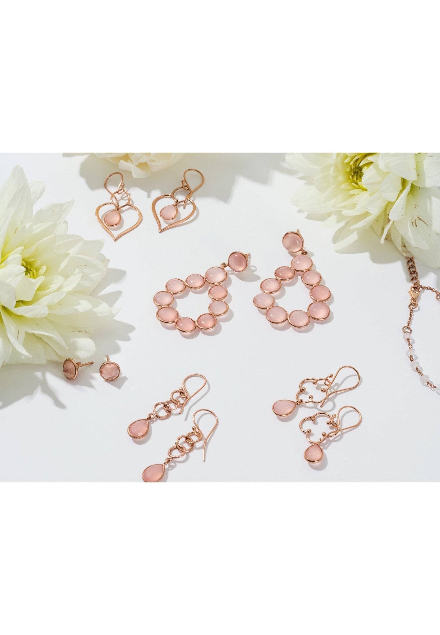 Linked Gemstone Drop Earrings Rose Gold Rose Quartz - LATELITA Earrings