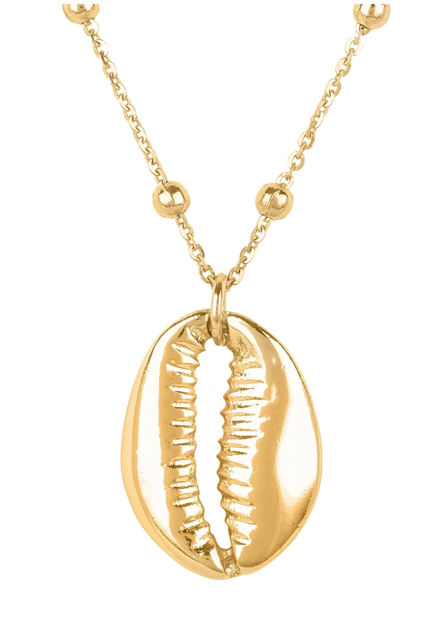 Long Cowrie Shell Pendant Necklace Ball Chain Gold - LATELITA Necklaces