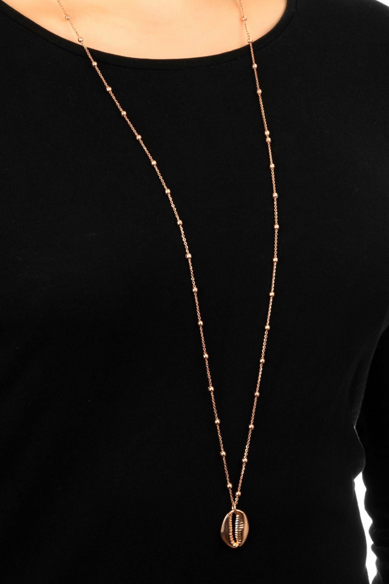 Long Cowrie Shell Pendant Necklace Ball Chain Gold - LATELITA Necklaces