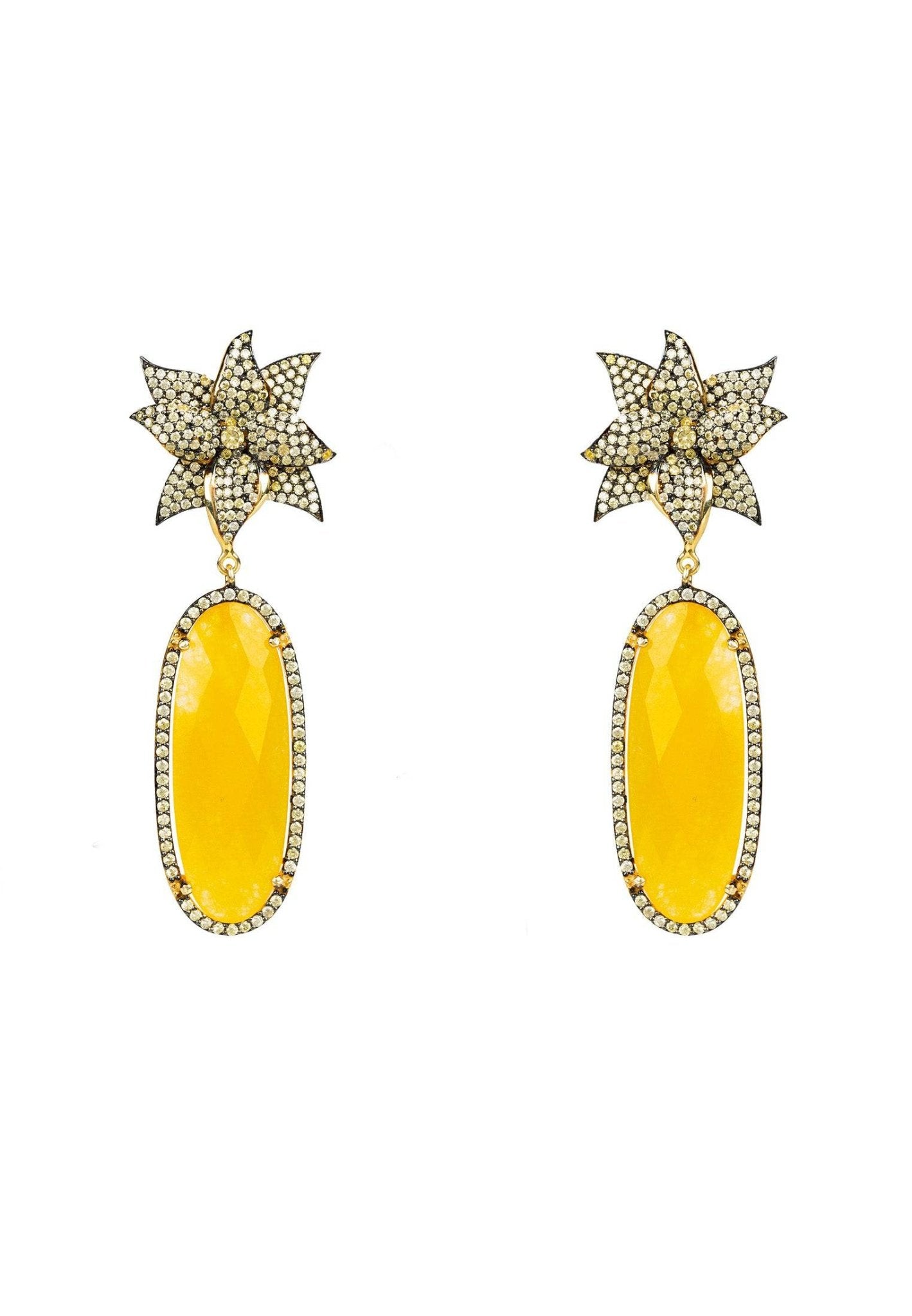 Lotus Flower Oval Yellow Citrine Earrings Gold - LATELITA Earrings