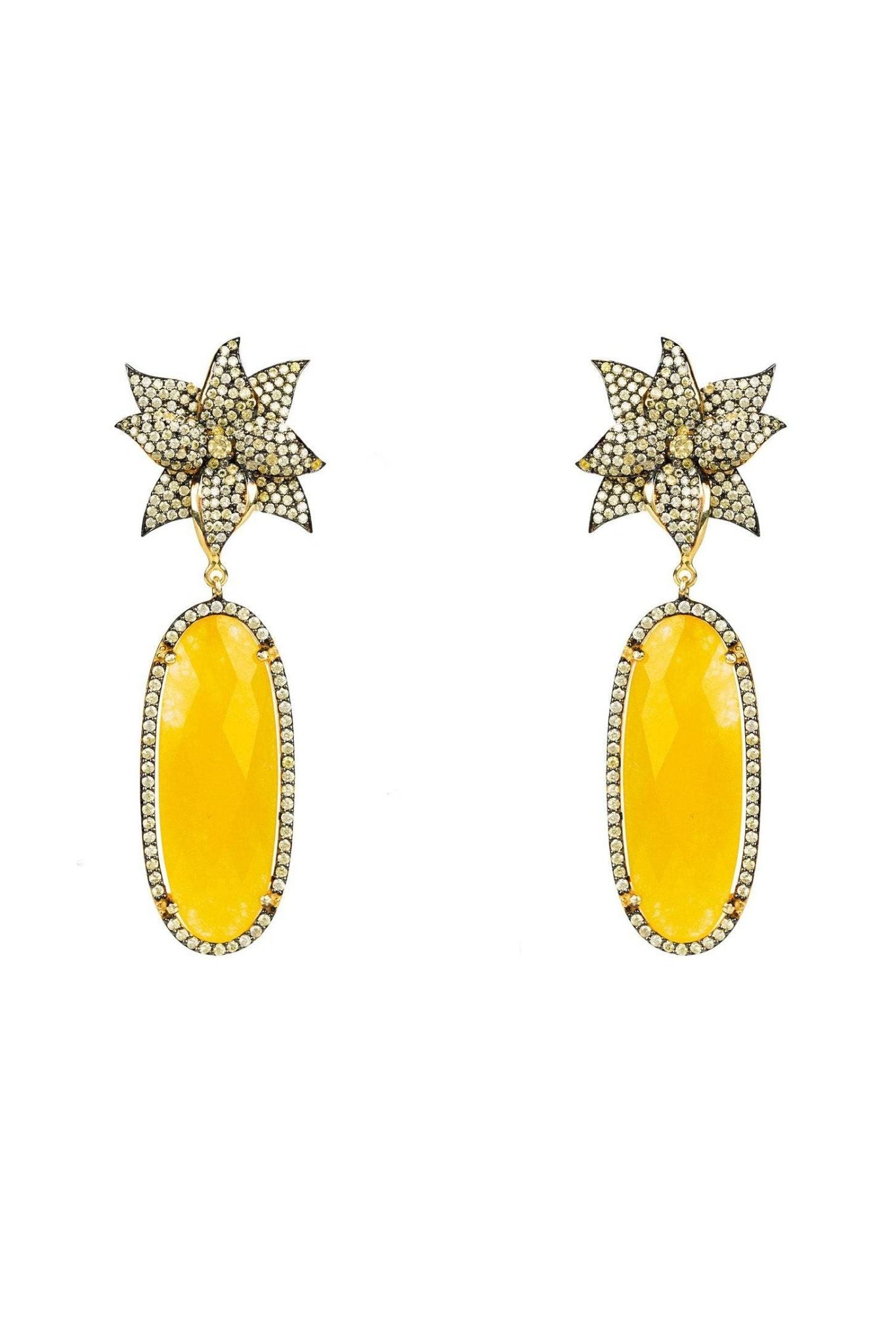 Lotus Flower Oval Yellow Citrine Earrings Gold - LATELITA Earrings