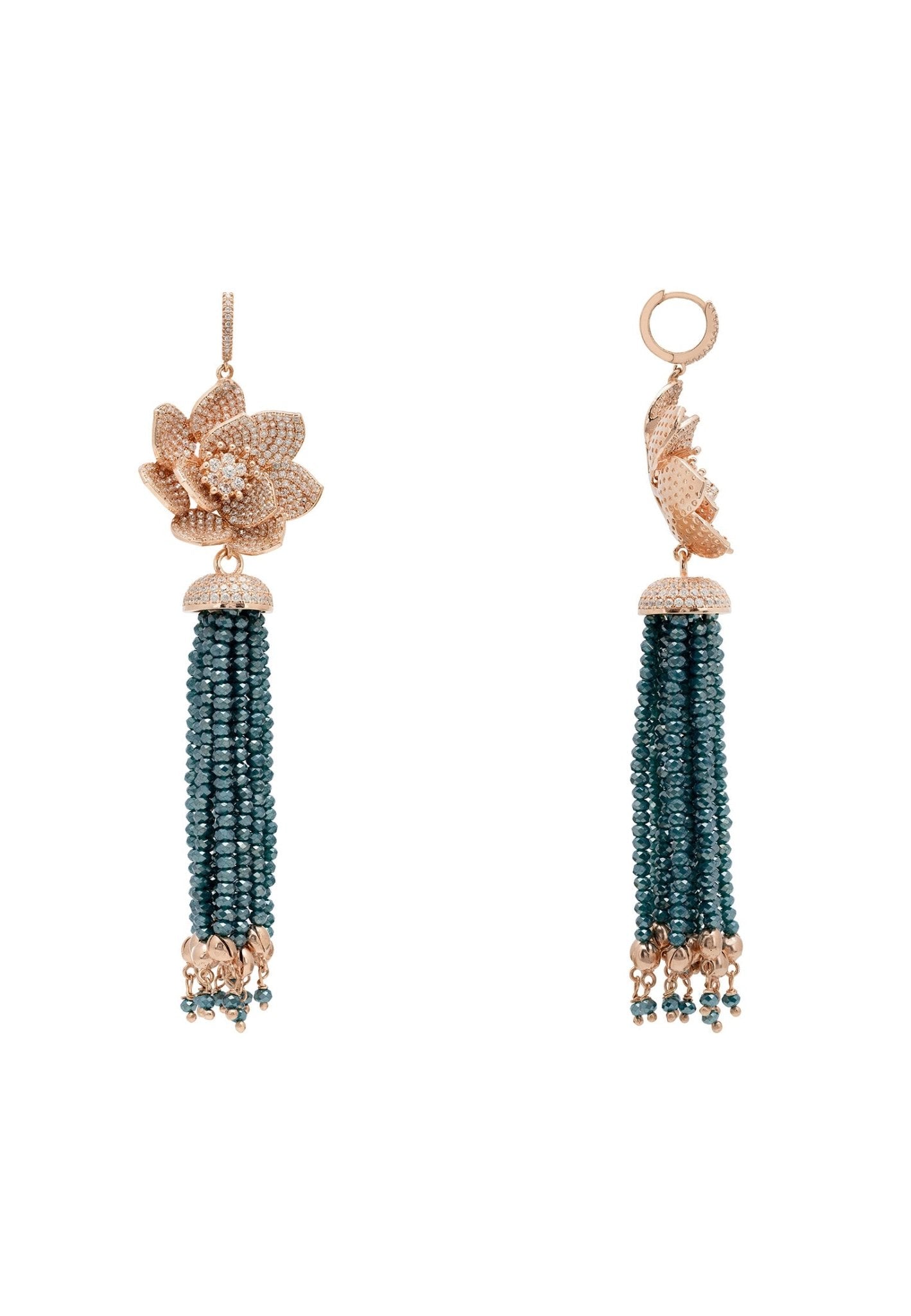Lotus Flower Tassel Turquoise Blue Earrings Rosegold - LATELITA Earrings