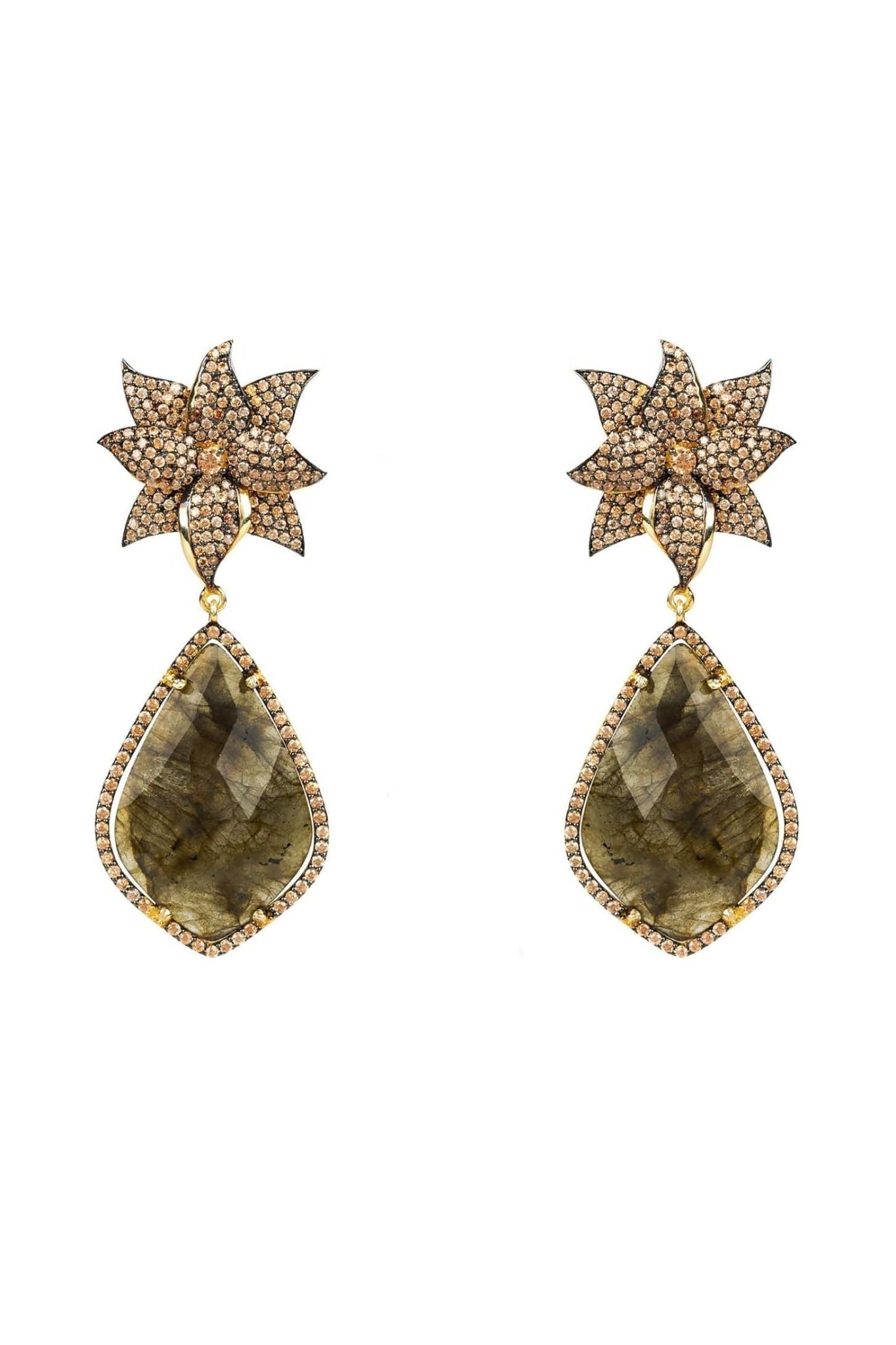 Lotus Flower Teardrop Labradorite Earrings Gold - LATELITA Earrings
