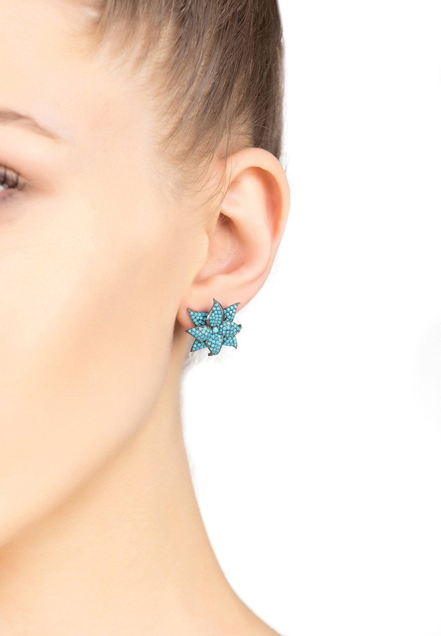 Lotus Large Stud Earrings Turquoise - LATELITA Earrings
