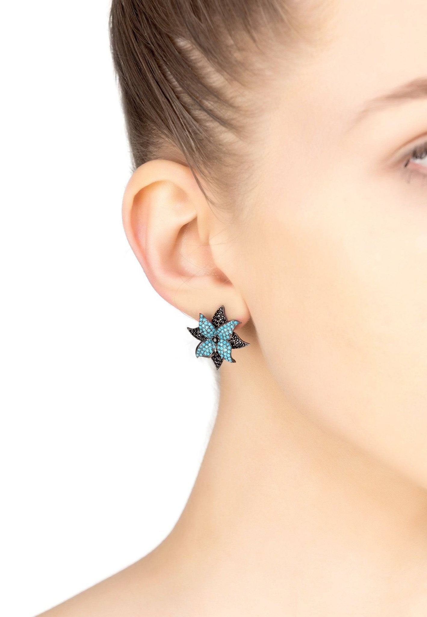 Lotus Large Stud Earrings Turquoise & Black - LATELITA Earrings