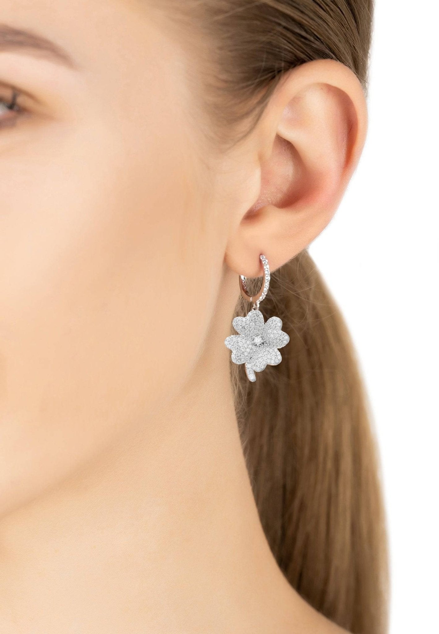 Lucky Clover Huggie Hoop Earrings Silver - LATELITA Earrings