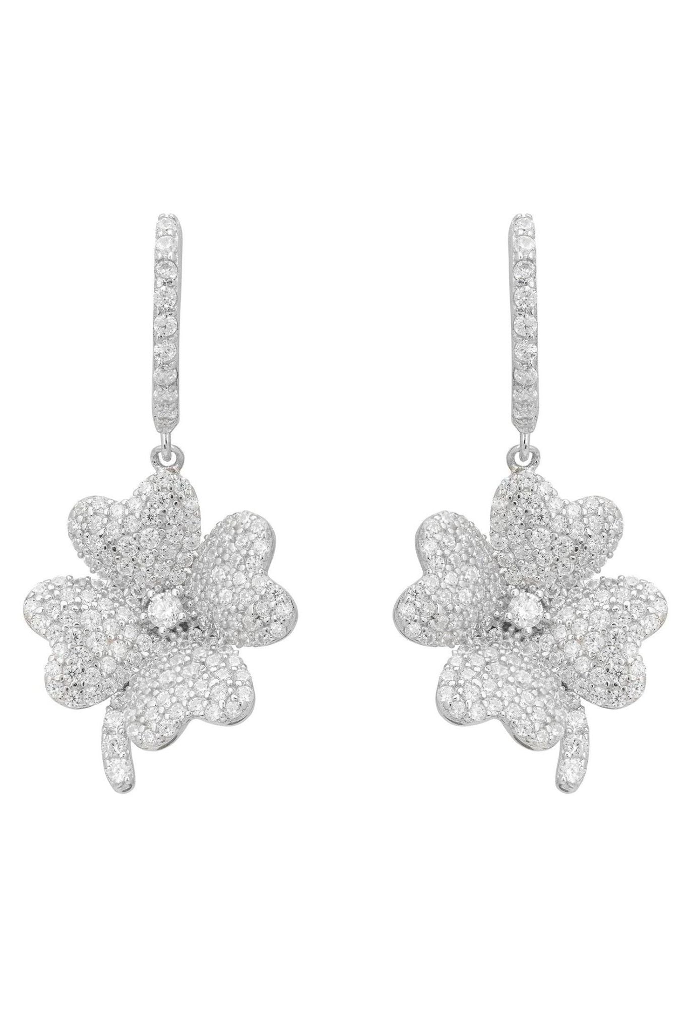 Lucky Clover Huggie Hoop Earrings Silver - LATELITA Earrings
