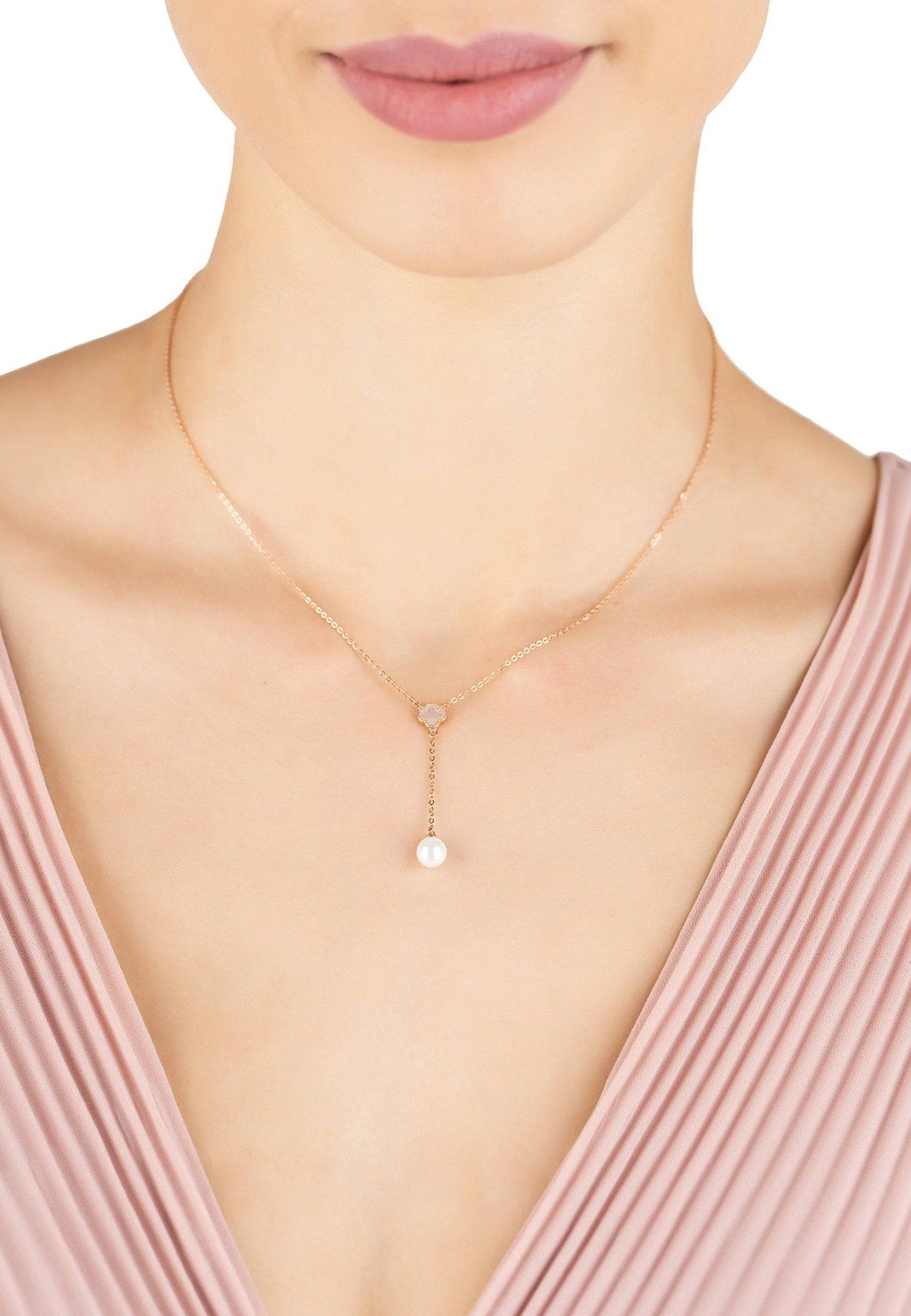 Lucky Clover Pearl Choker Necklace Rosegold - LATELITA Necklaces