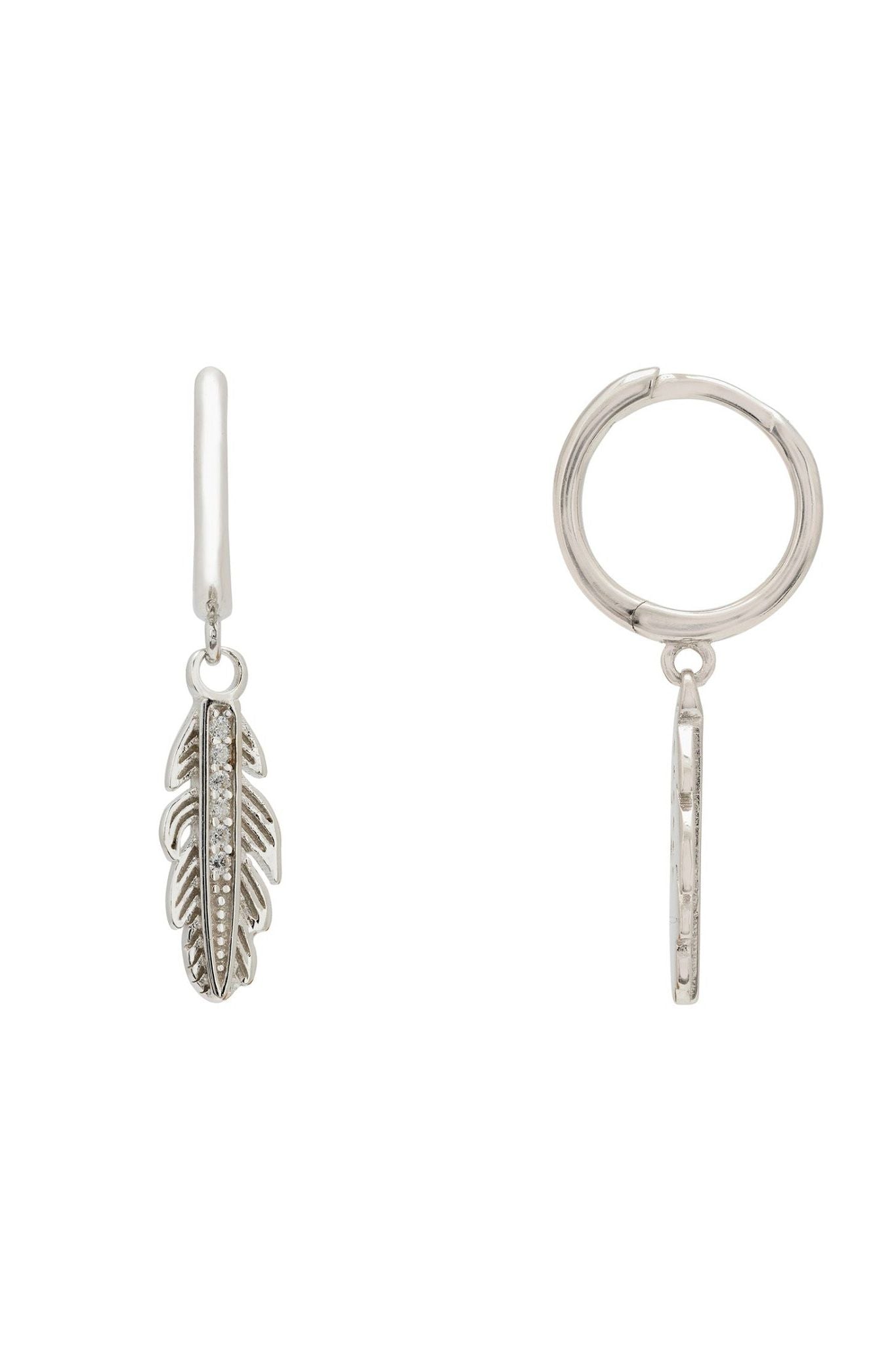 Lucky Feather Huggie Hoop Earrings Silver - LATELITA Earrings