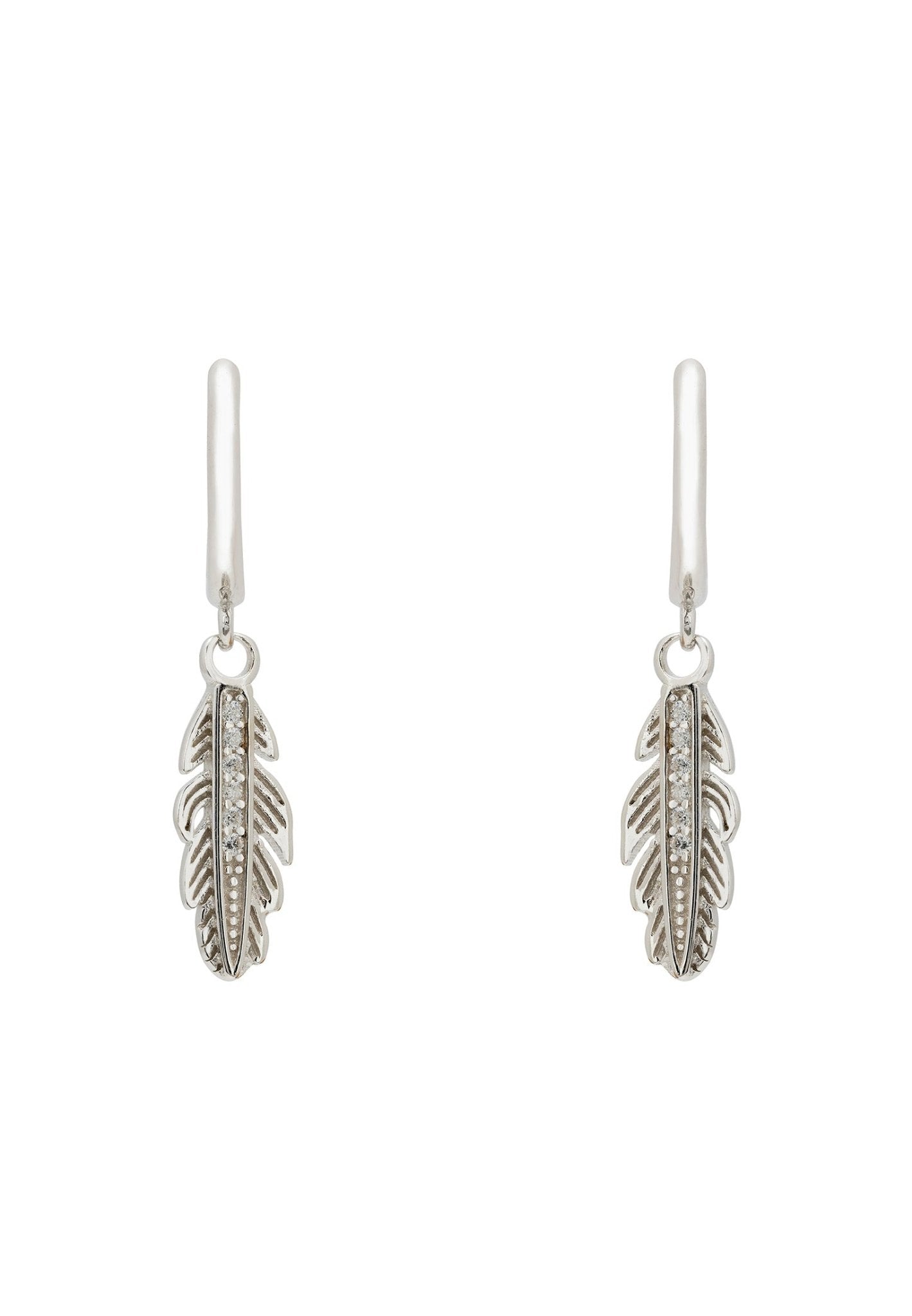 Lucky Feather Huggie Hoop Earrings Silver - LATELITA Earrings