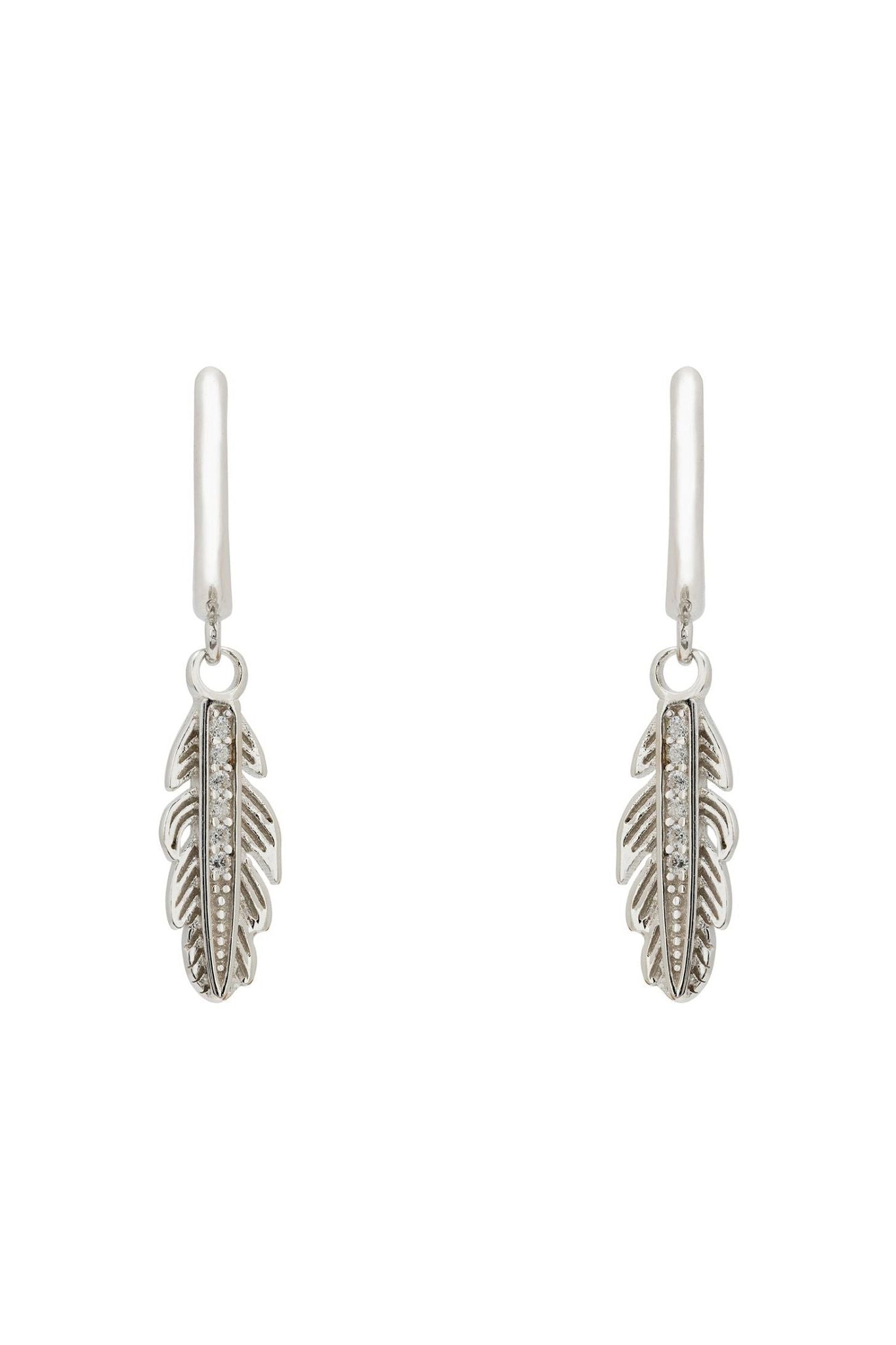 Lucky Feather Huggie Hoop Earrings Silver - LATELITA Earrings