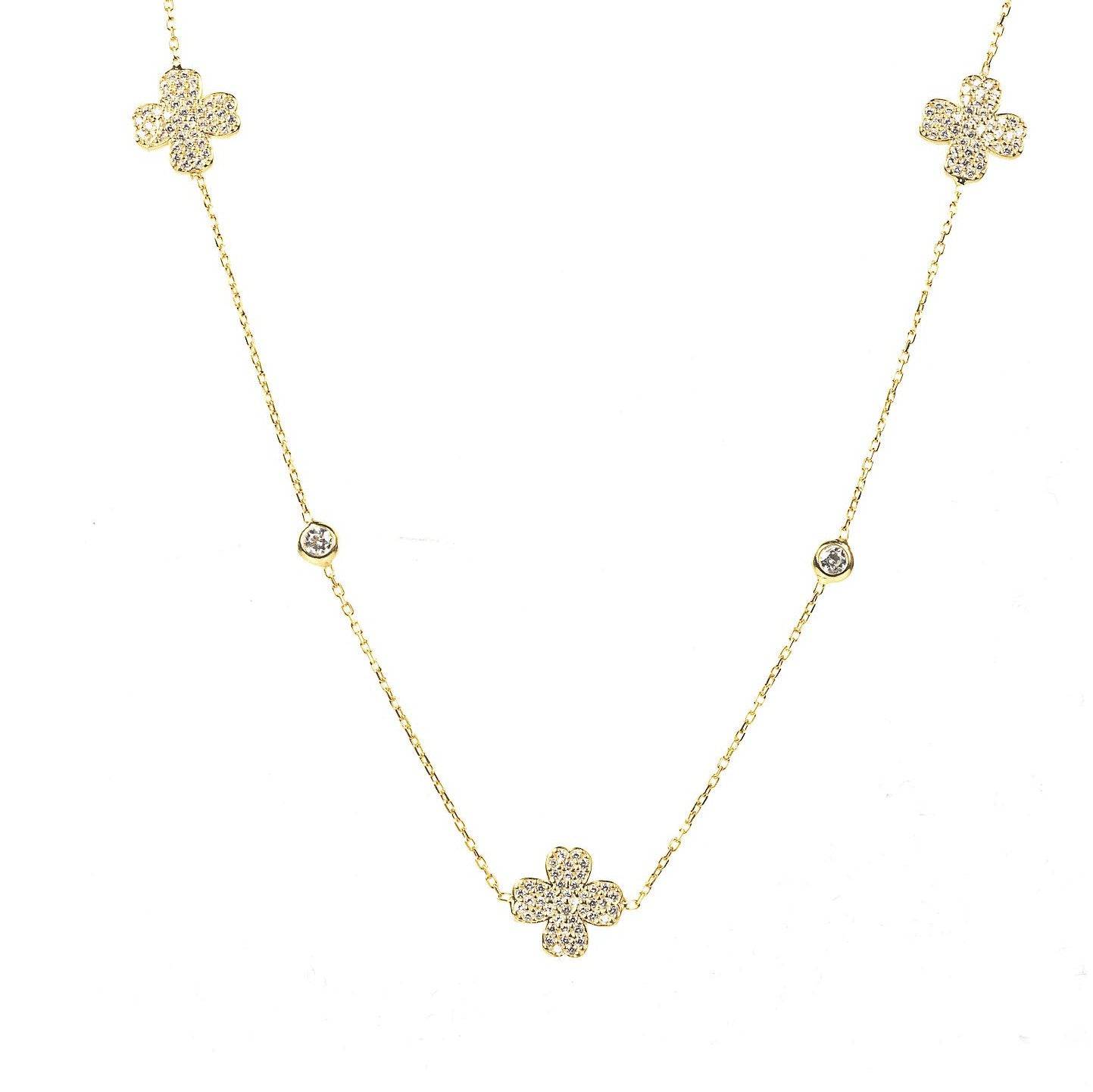 Lucky Four Leaf Clover Necklace Long Gold - LATELITA