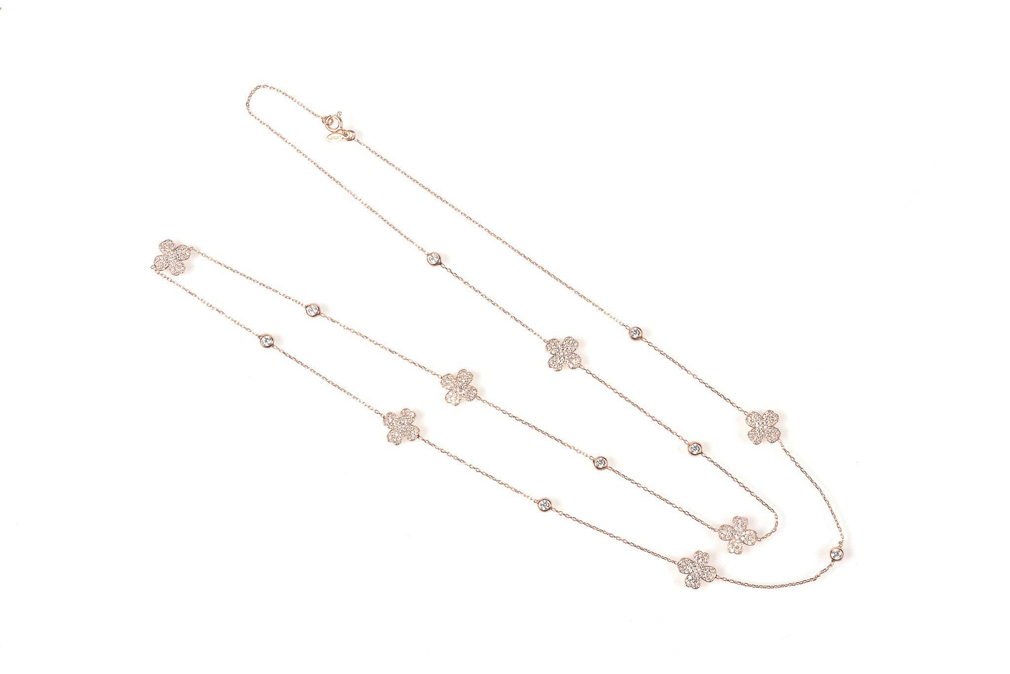 Lucky Four Leaf Clover Necklace Long Rose Gold - LATELITA Necklaces