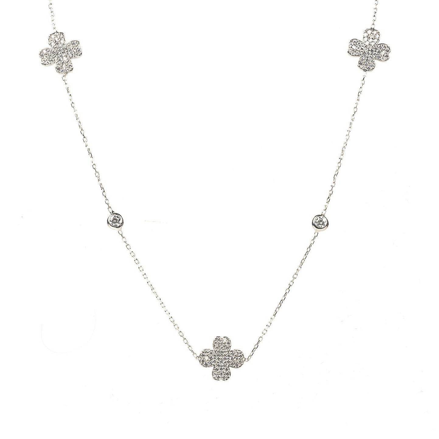 Lucky Four Leaf Clover Necklace Long Silver - LATELITA Necklaces