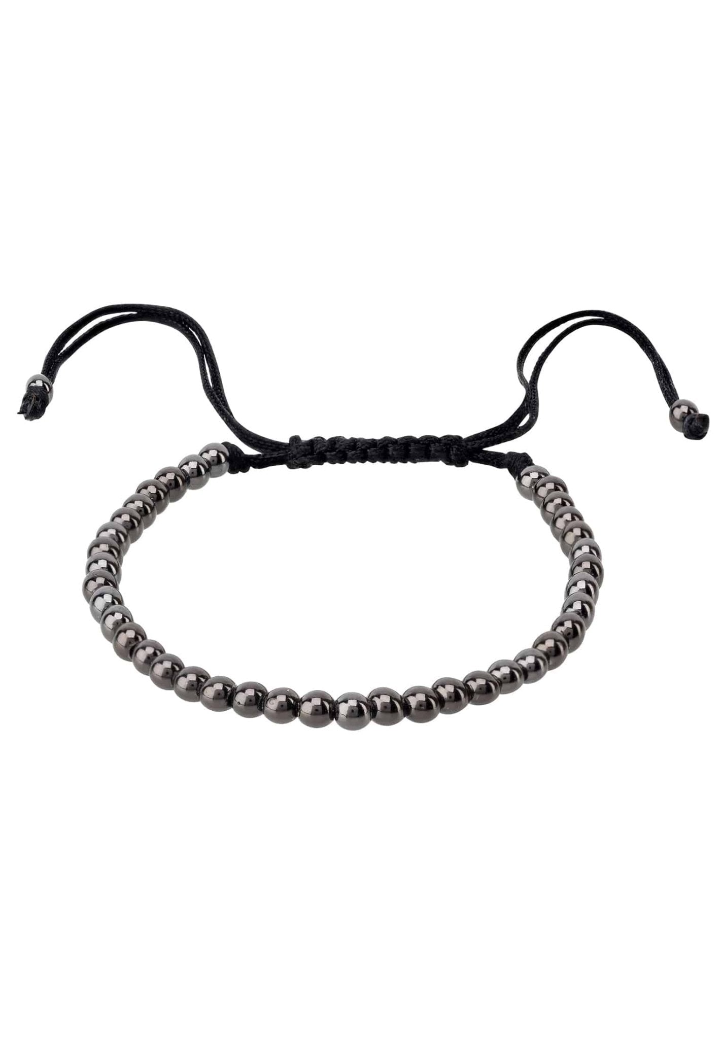 Macrame Mens Black Metal Bead Bracelet Silver Oxidised - LATELITA Bracelets
