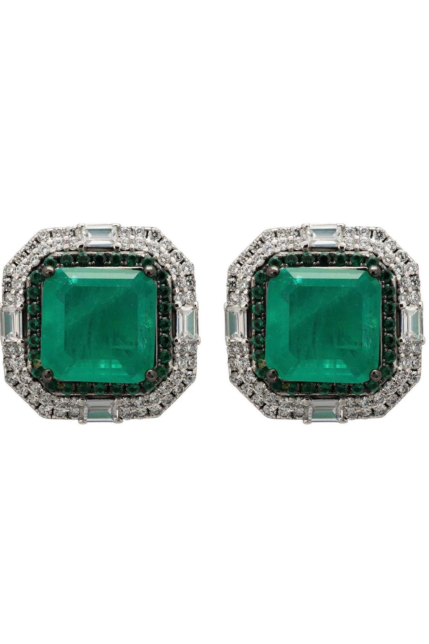 Madeleine Colombian Emerald Large Stud Earrings Silver - LATELITA Earrings