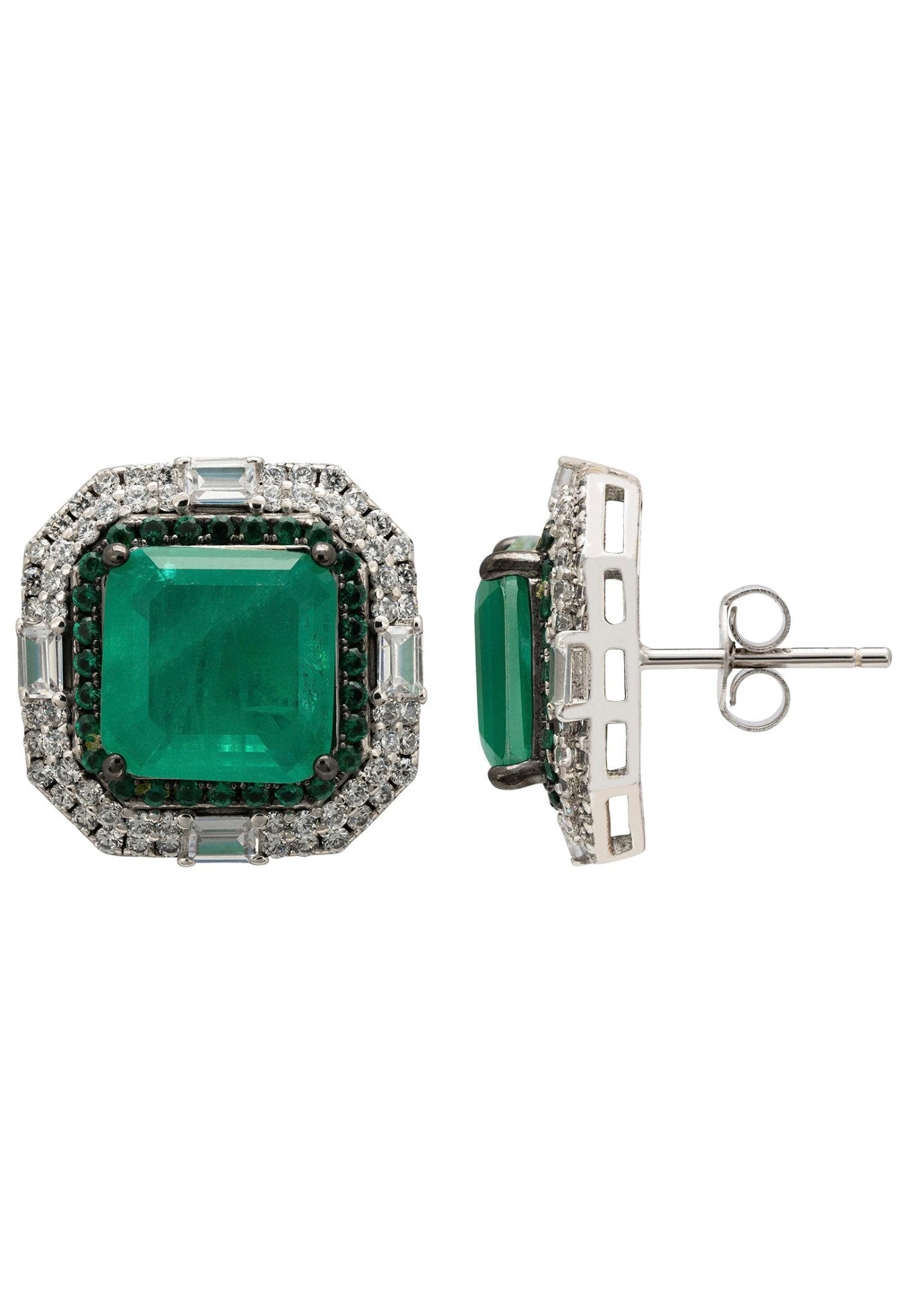 Madeleine Colombian Emerald Large Stud Earrings Silver - LATELITA Earrings