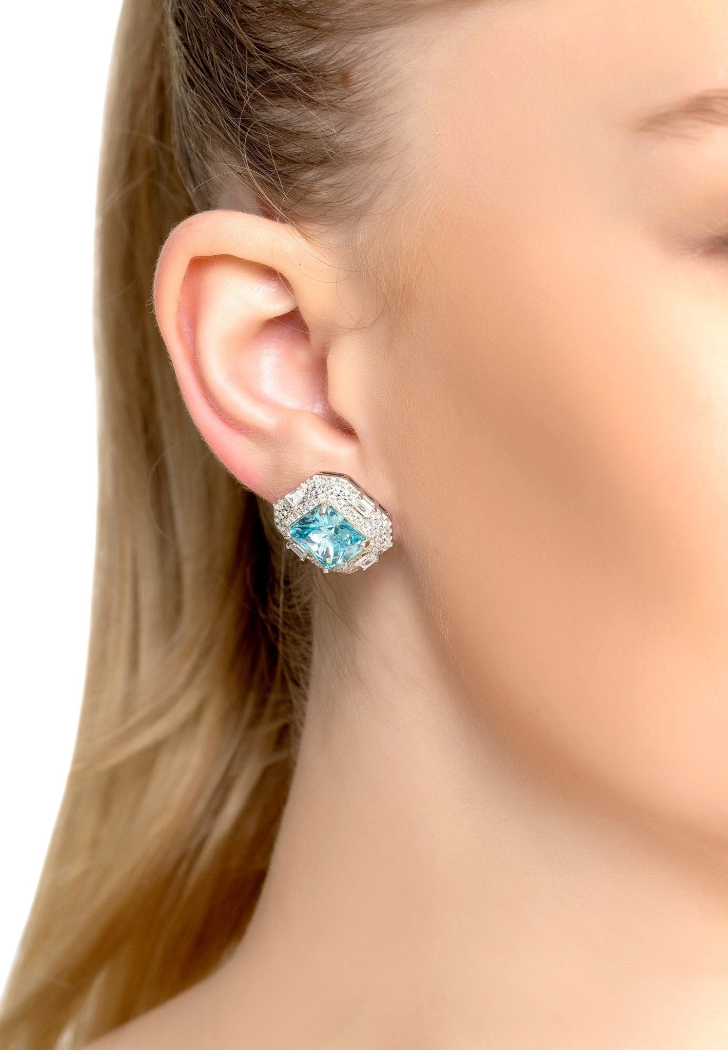 Madeleine Large Stud Earrings Silver Blue Topaz - LATELITA Earrings