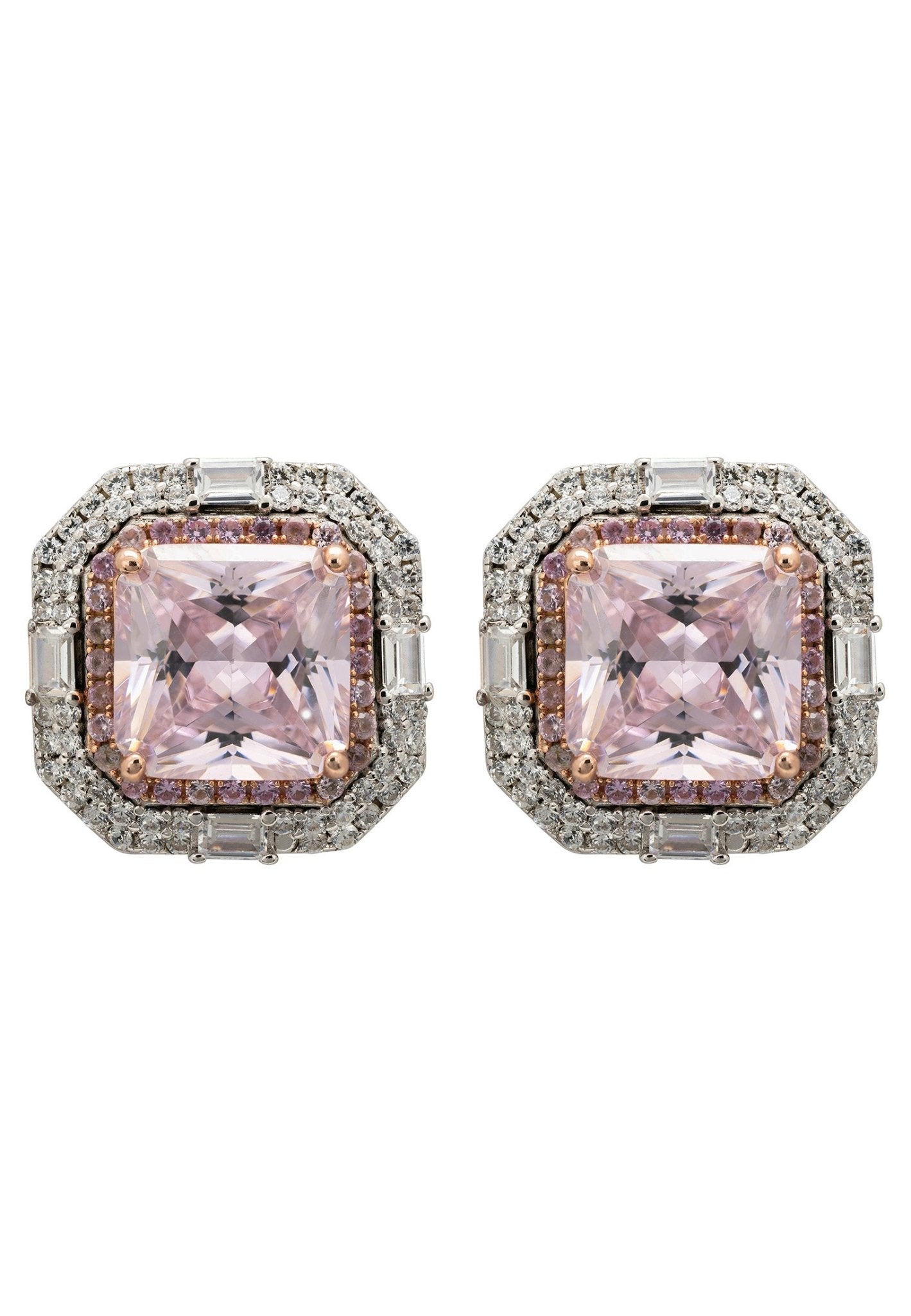 Madeleine Large Stud Earrings Silver Pink Morganite - LATELITA Earrings