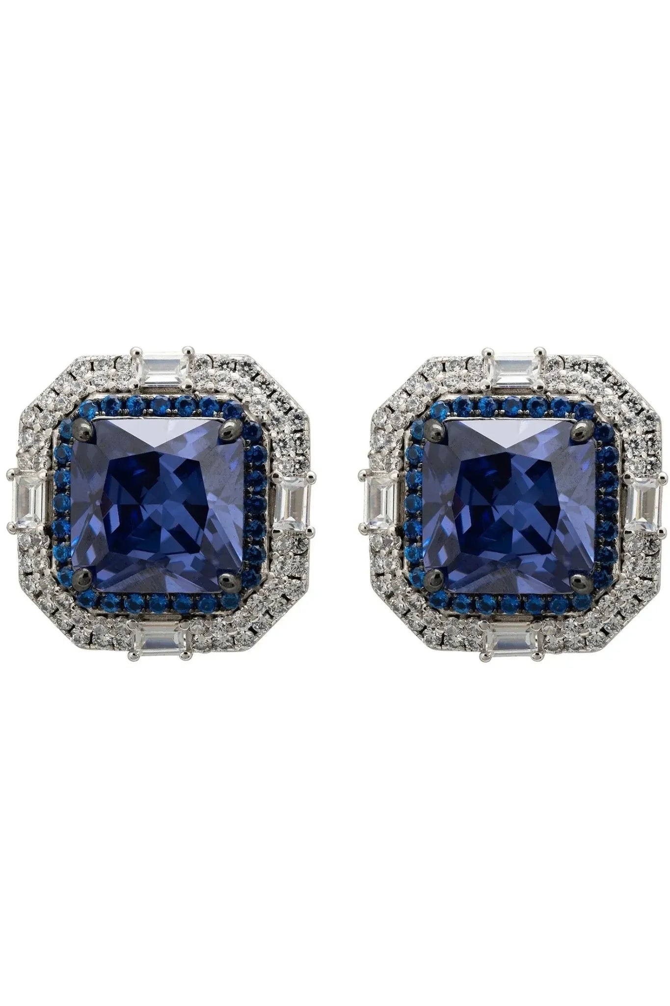 Madeleine Large Stud Earrings Silver Tanzanite - LATELITA Earrings