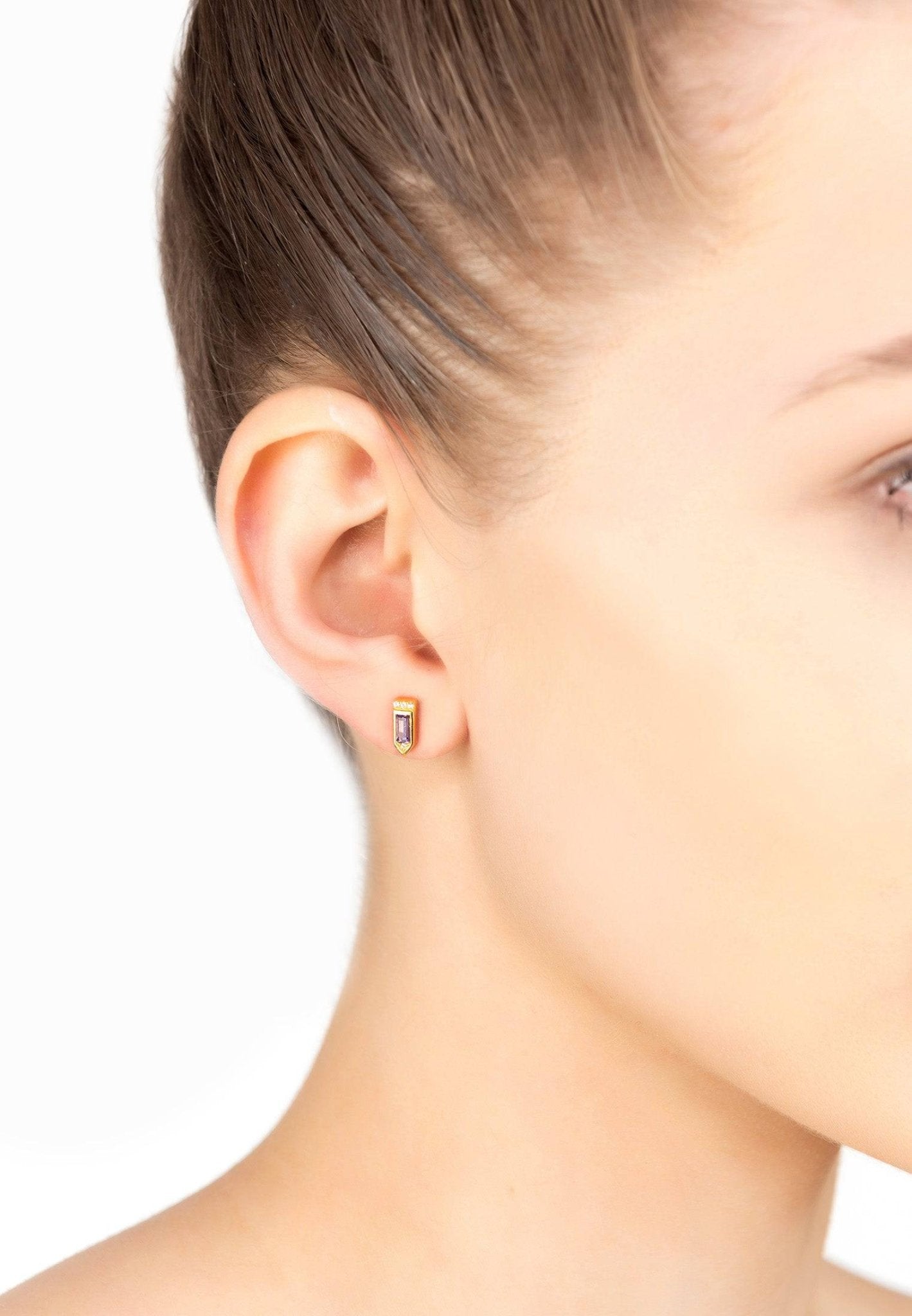 Manhattan Stud Earrings Amethyst Rosegold - LATELITA Earrings